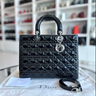*Recolor, Receipt* Dior Lady Large Patent Leather Cannage Black SHW - Luxury Evermore