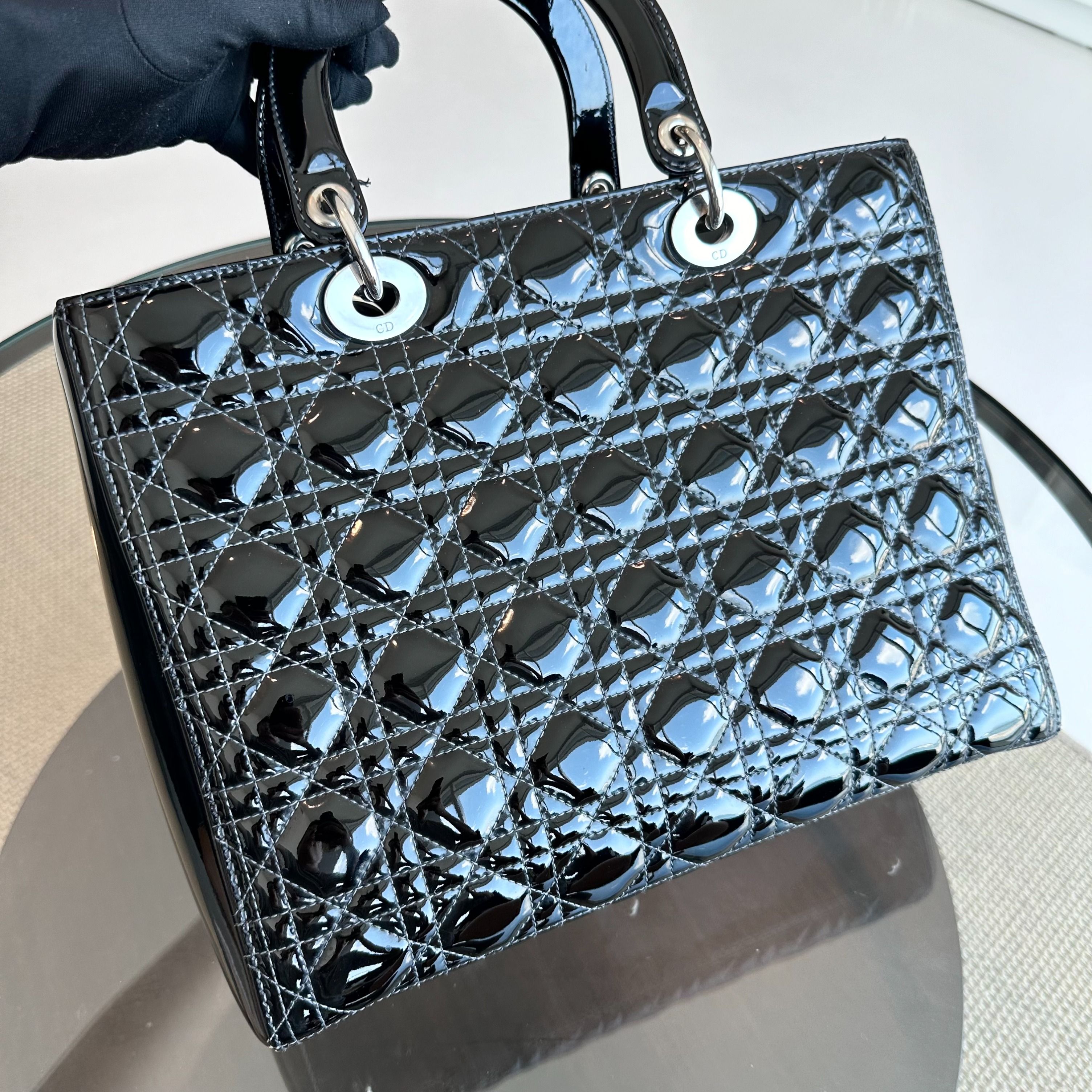 *Recolor, Receipt* Dior Lady Large Patent Leather Cannage Black SHW - Luxury Evermore