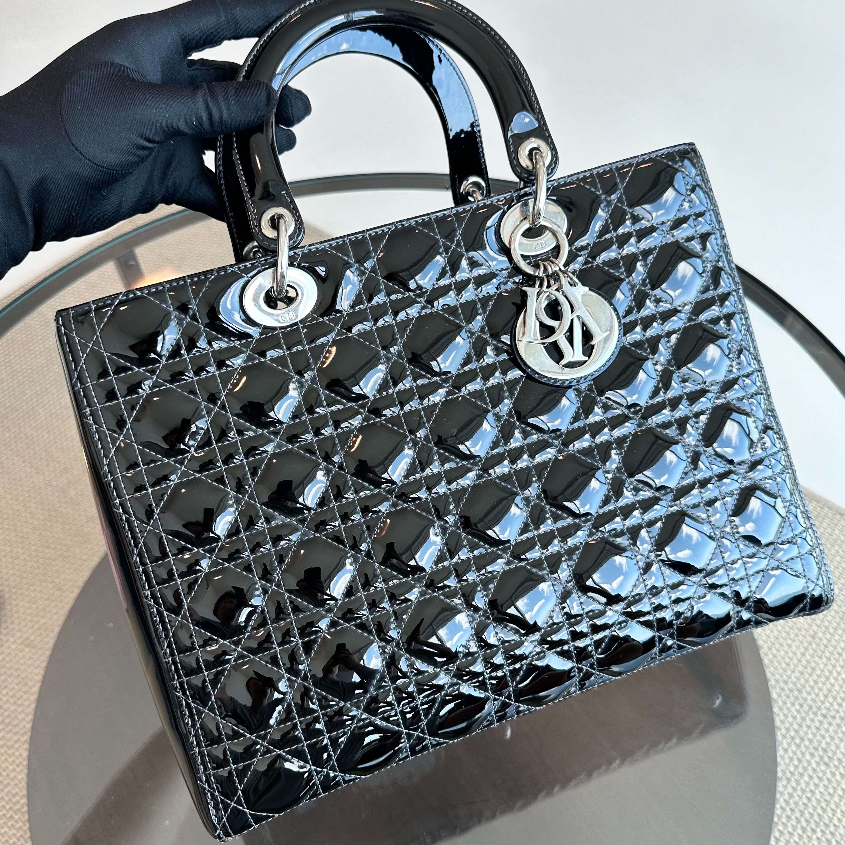 *Recolor, Receipt* Dior Lady Large Patent Leather Cannage Black SHW - Luxury Evermore