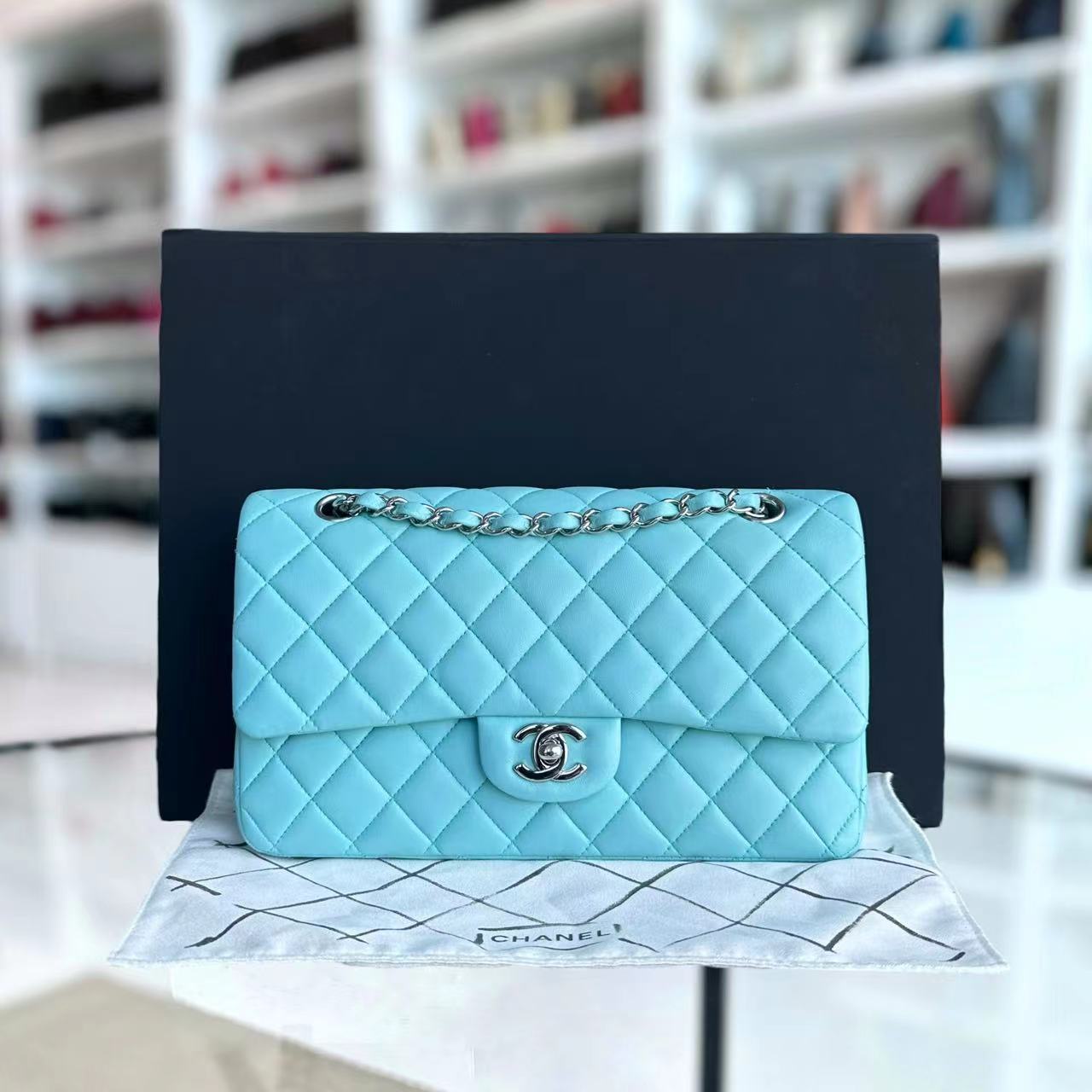 *Series 27* Chanel Classic Flap Double Flap Quilted Lambskin Tiffany Blue Silver Hardware Series 27 - Luxury Evermore