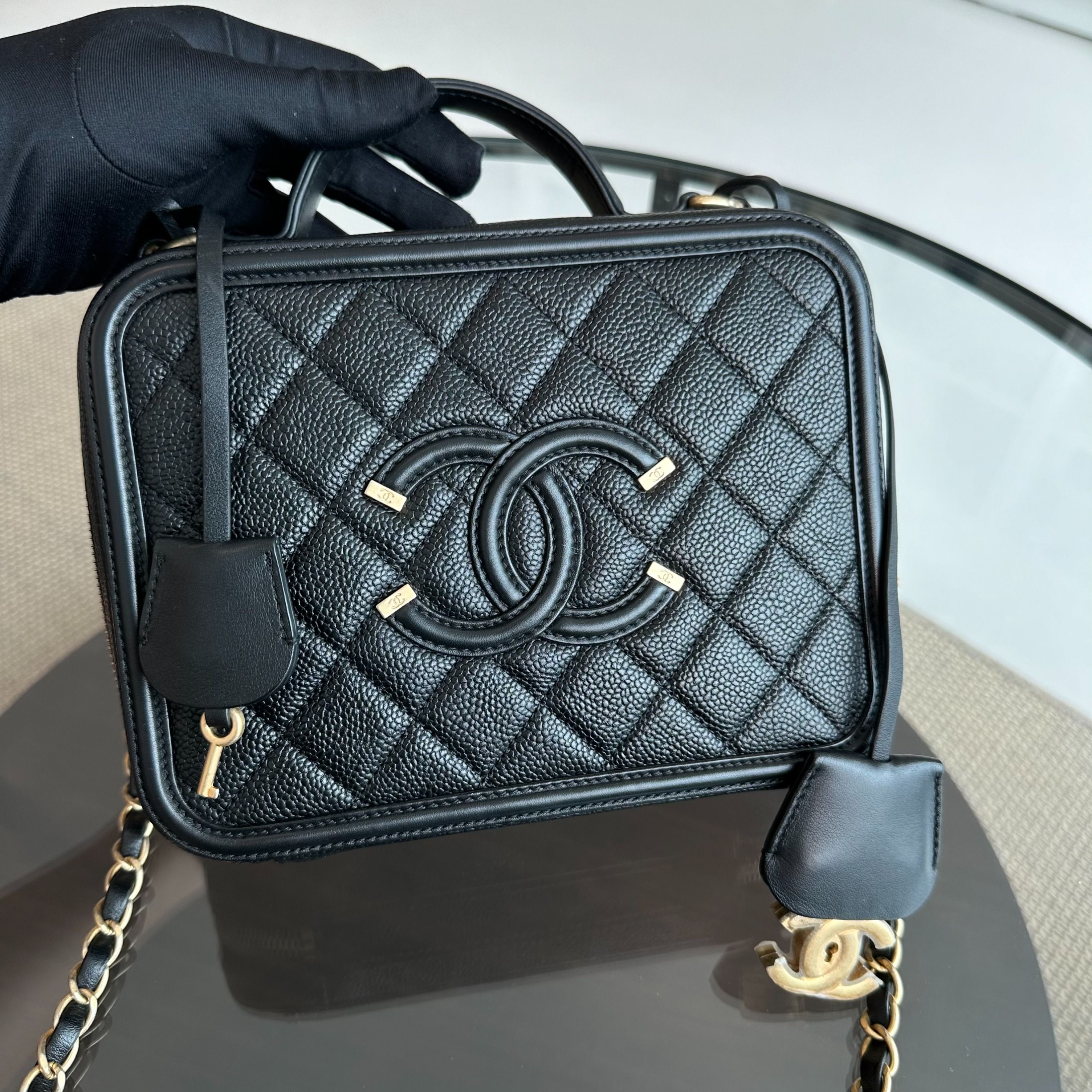 *Series 27, Like New* Chanel Vanity Case Medium Black Caviar GHW No 27 - Luxury Evermore