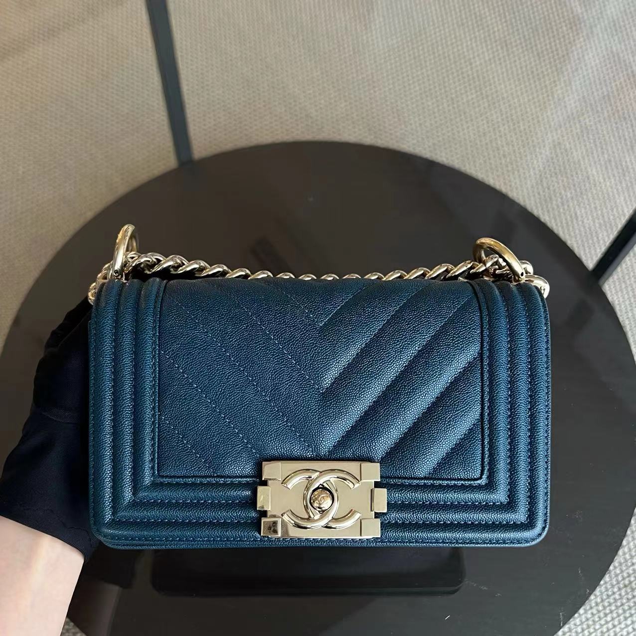 *Series 28, 2019* Chanel Caviar Boy Small 20CM Chevron Grained Calfskin Dark Blue Leboy Golden Hardware Series 28 - Luxury Evermore