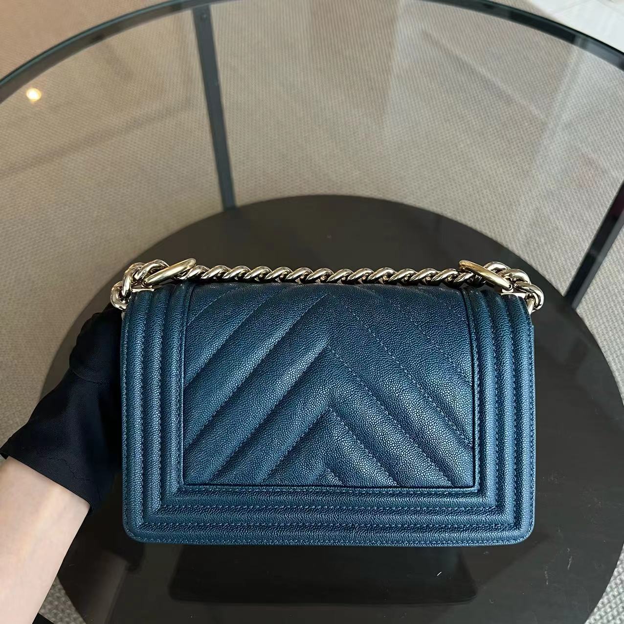 *Series 28, 2019* Chanel Caviar Boy Small 20CM Chevron Grained Calfskin Dark Blue Leboy Golden Hardware Series 28 - Luxury Evermore