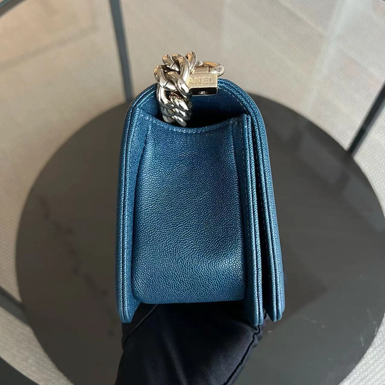 *Series 28, 2019* Chanel Caviar Boy Small 20CM Chevron Grained Calfskin Dark Blue Leboy Golden Hardware Series 28 - Luxury Evermore