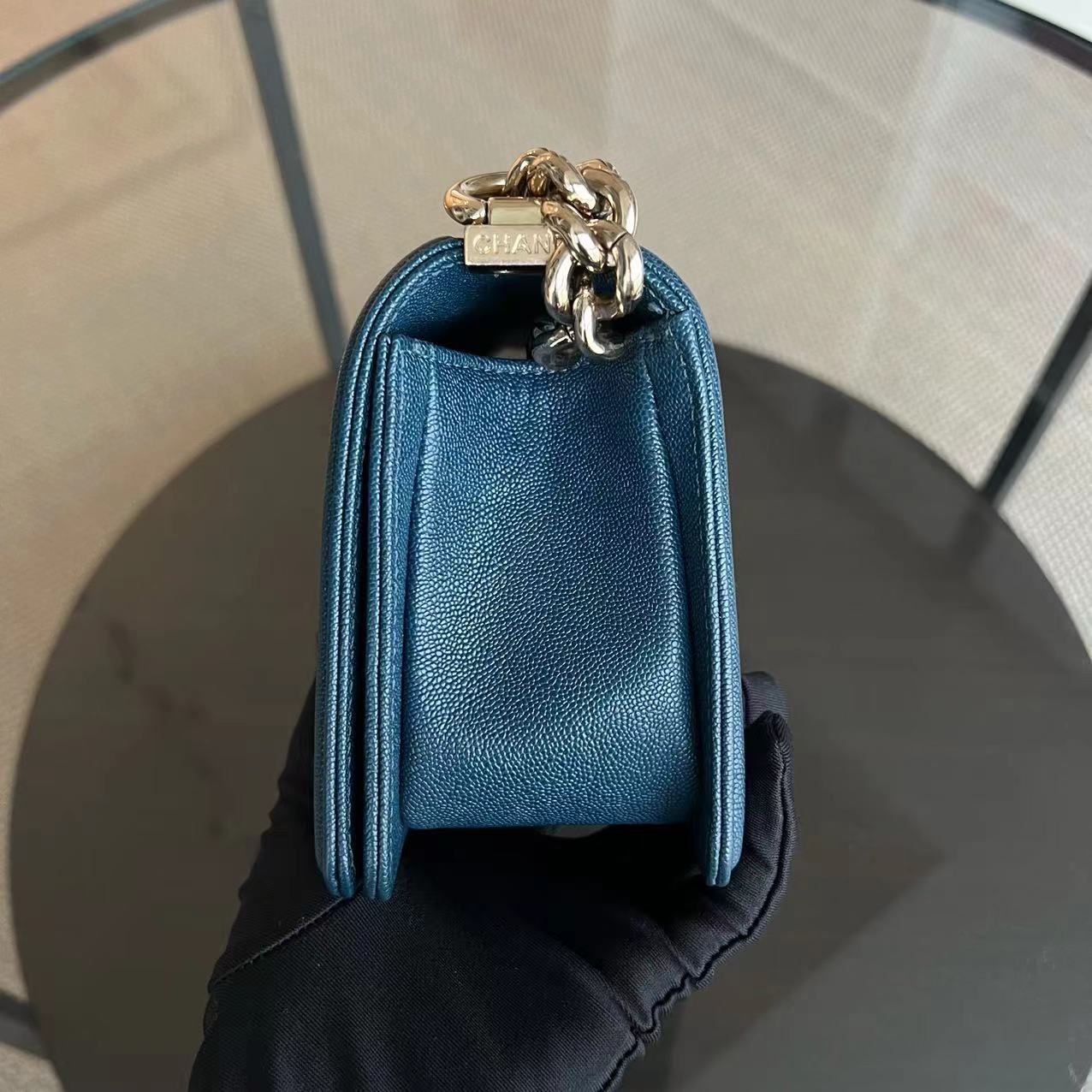 *Series 28, 2019* Chanel Caviar Boy Small 20CM Chevron Grained Calfskin Dark Blue Leboy Golden Hardware Series 28 - Luxury Evermore