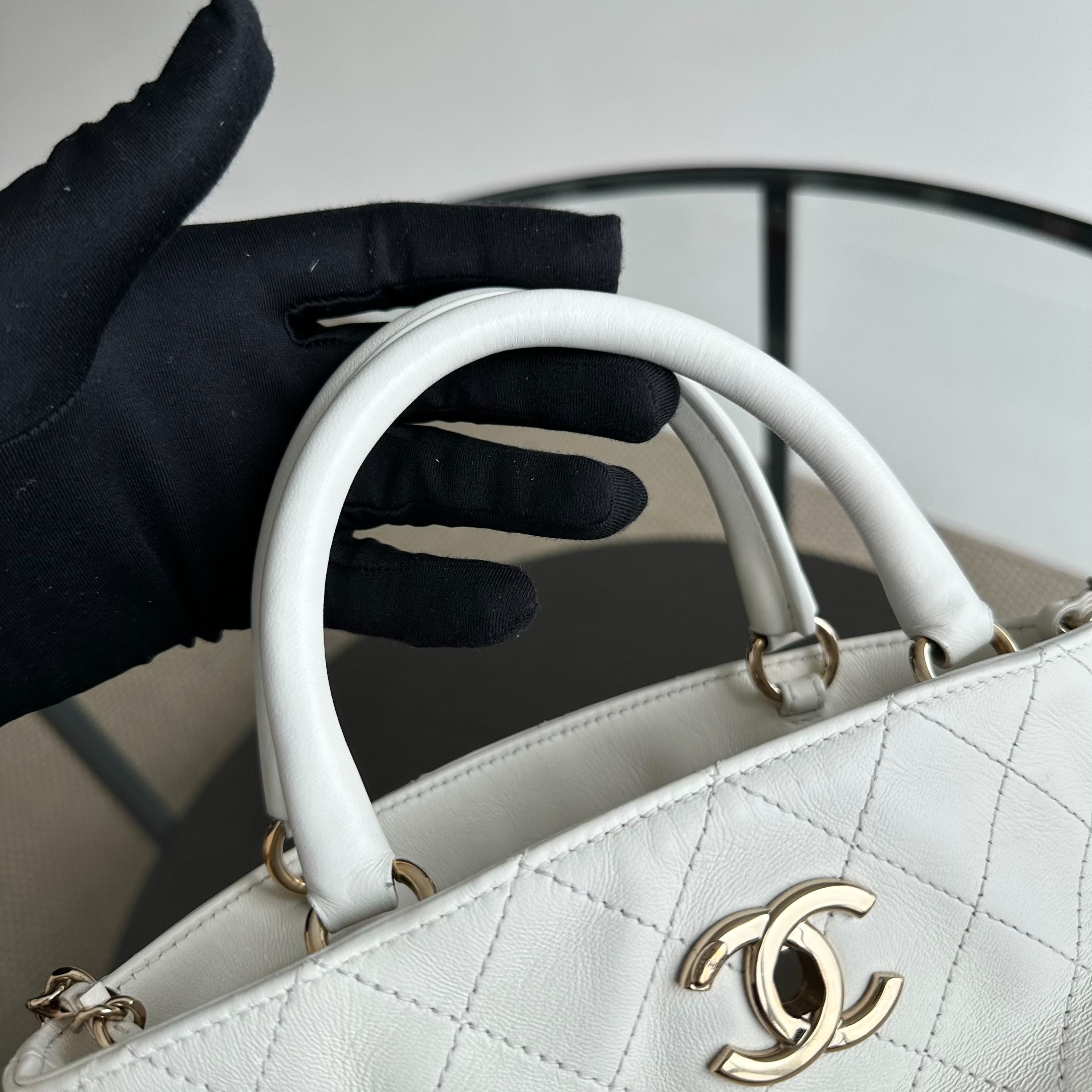 *Series 28* Chanel CC Lock Bucket Tote Stitched Calfskin 2way White GHW No 28 - Luxury Evermore