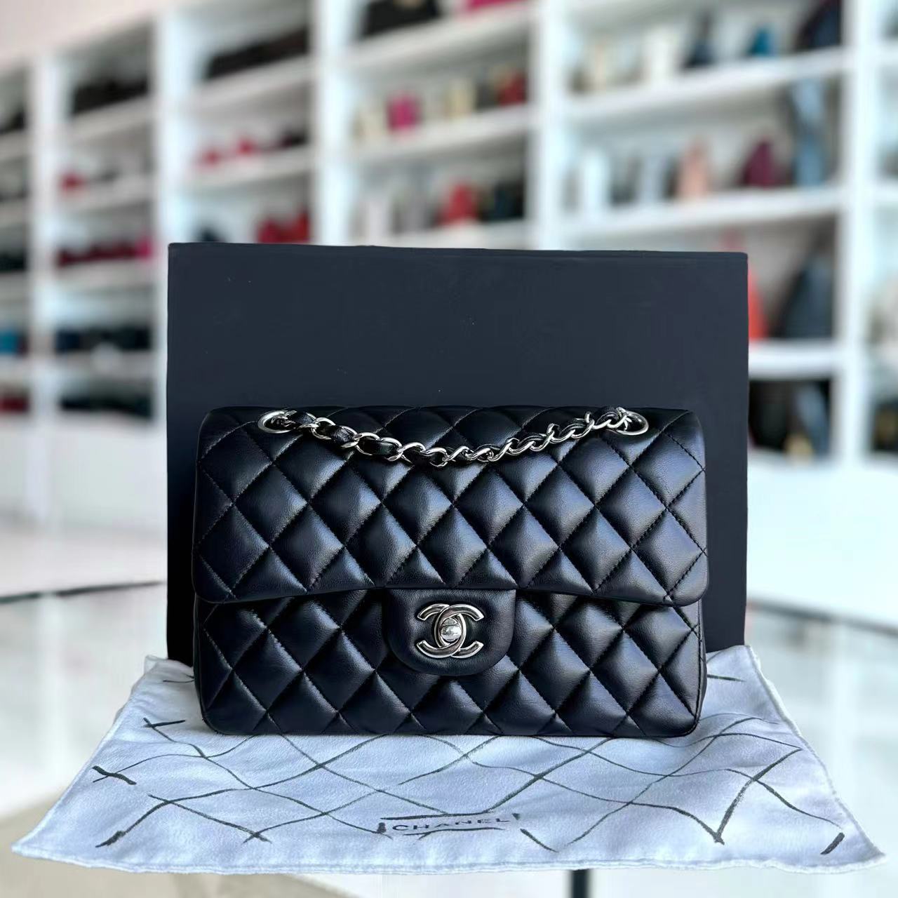 *Series 29* Chanel Small Classic Flap Small Quilted Lambskin Black SHW No 29 - Luxury Evermore