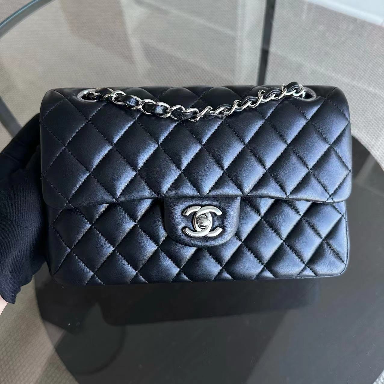 *Series 29* Chanel Small Classic Flap Small Quilted Lambskin Black SHW No 29 - Luxury Evermore