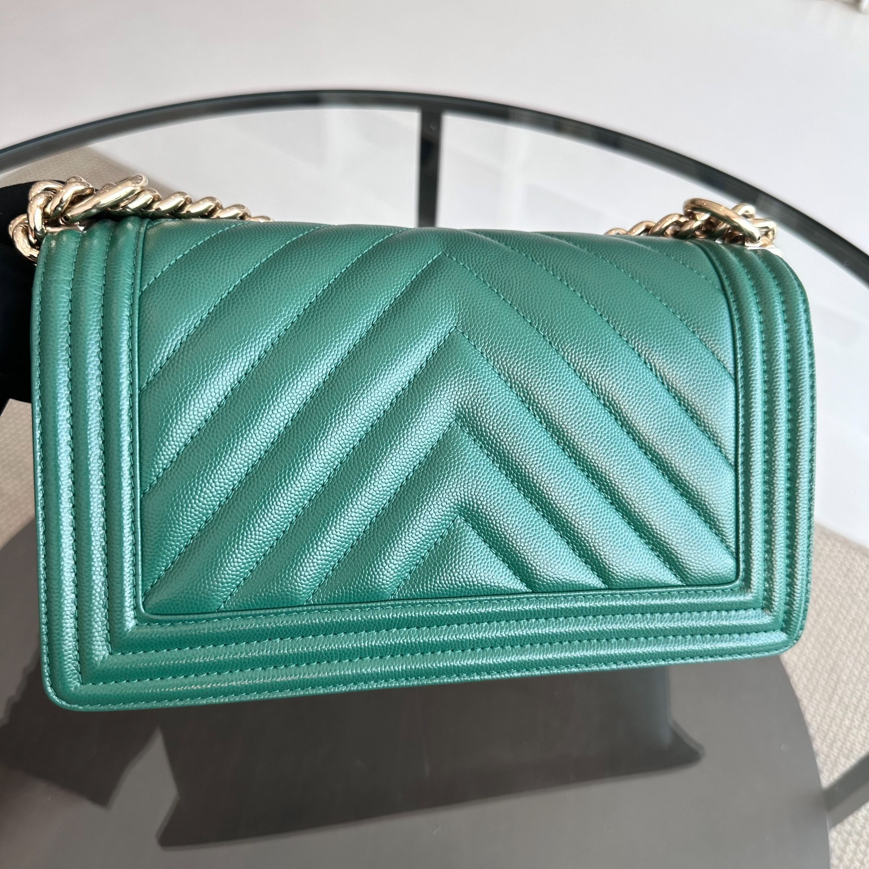 *Series 30* Chanel Caviar Boy Old Medium 25CM Leboy Emerald Green LGHW No 30 - Luxury Evermore