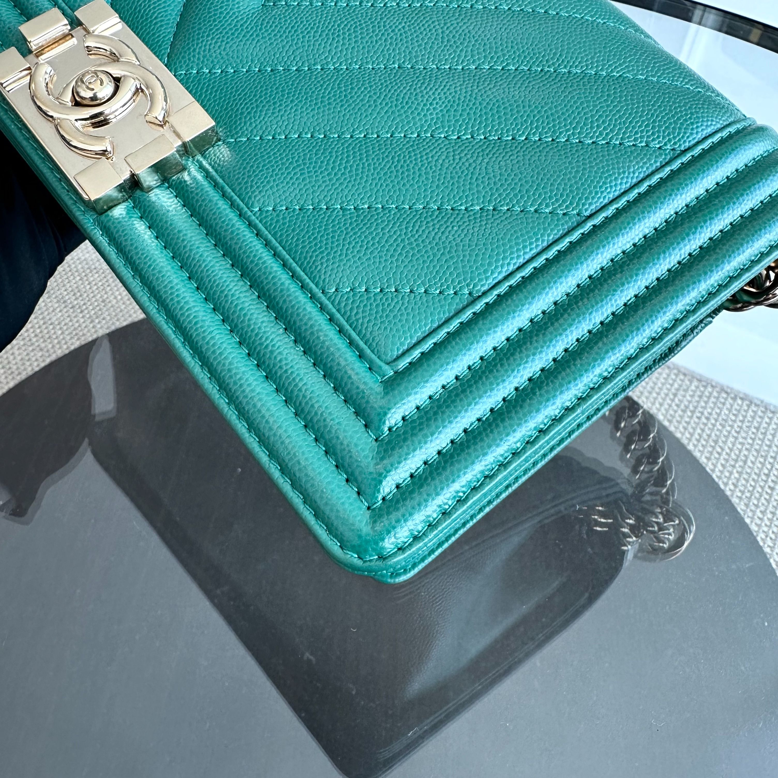 *Series 30* Chanel Caviar Boy Old Medium 25CM Leboy Emerald Green LGHW No 30 - Luxury Evermore