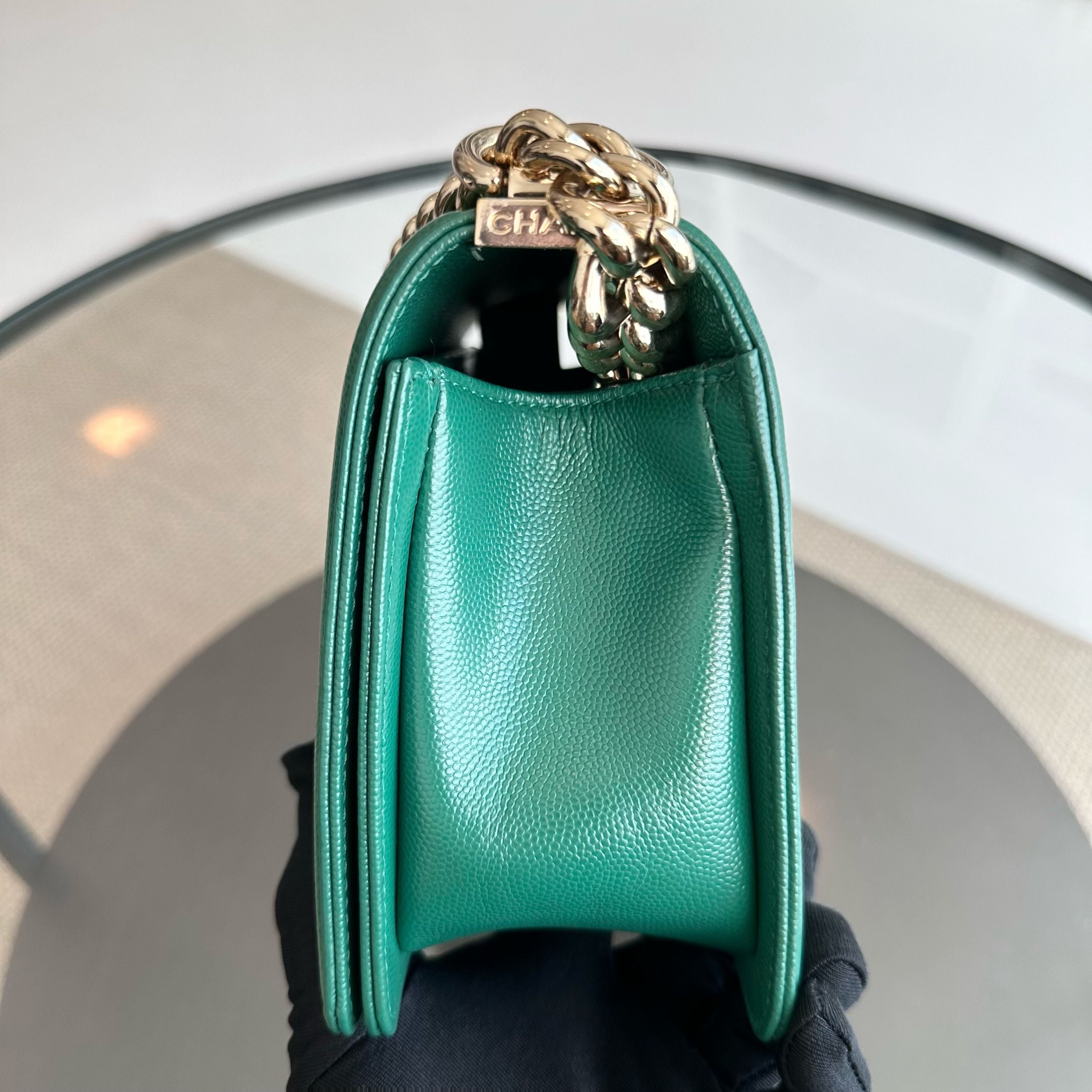 *Series 30* Chanel Caviar Boy Old Medium 25CM Leboy Emerald Green LGHW No 30 - Luxury Evermore