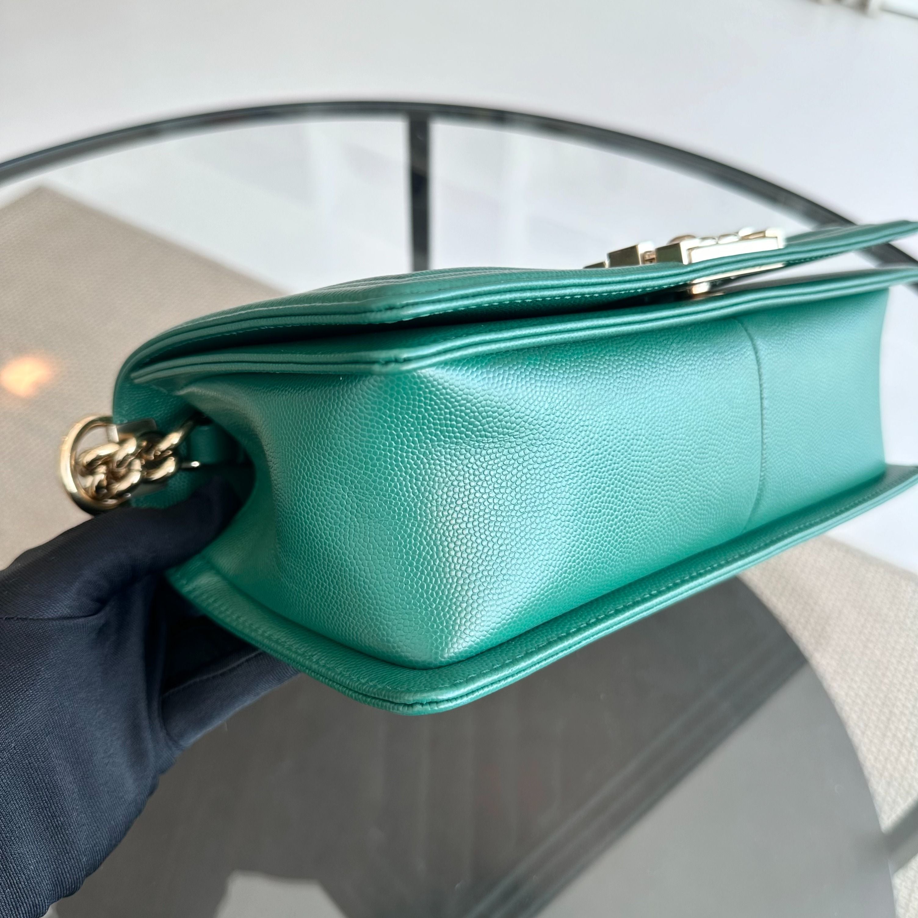 *Series 30* Chanel Caviar Boy Old Medium 25CM Leboy Emerald Green LGHW No 30 - Luxury Evermore