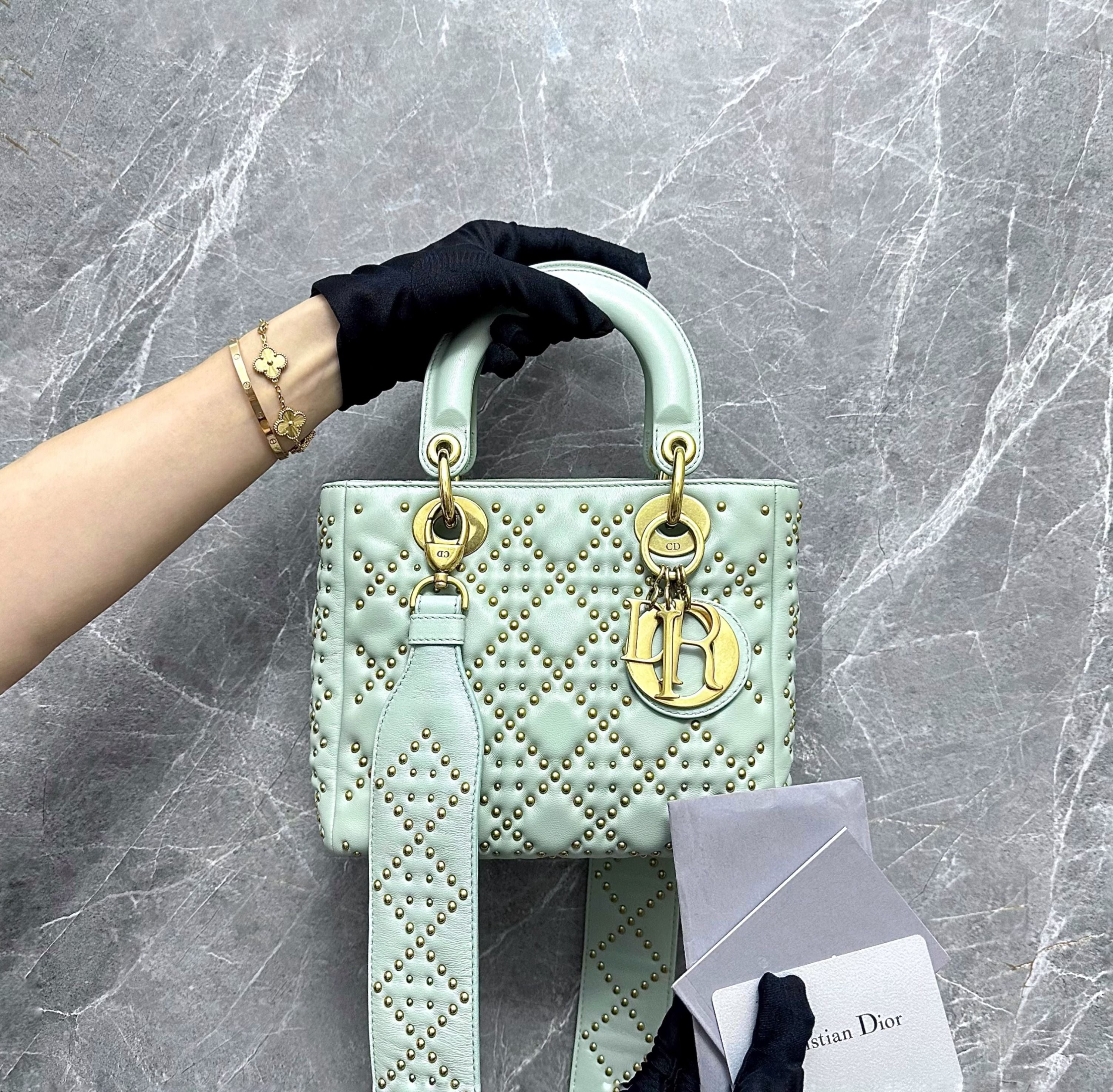 *Small* Dior Lady Small Studded Soft Lambskin Limited Edition Green GHW - Luxury Evermore