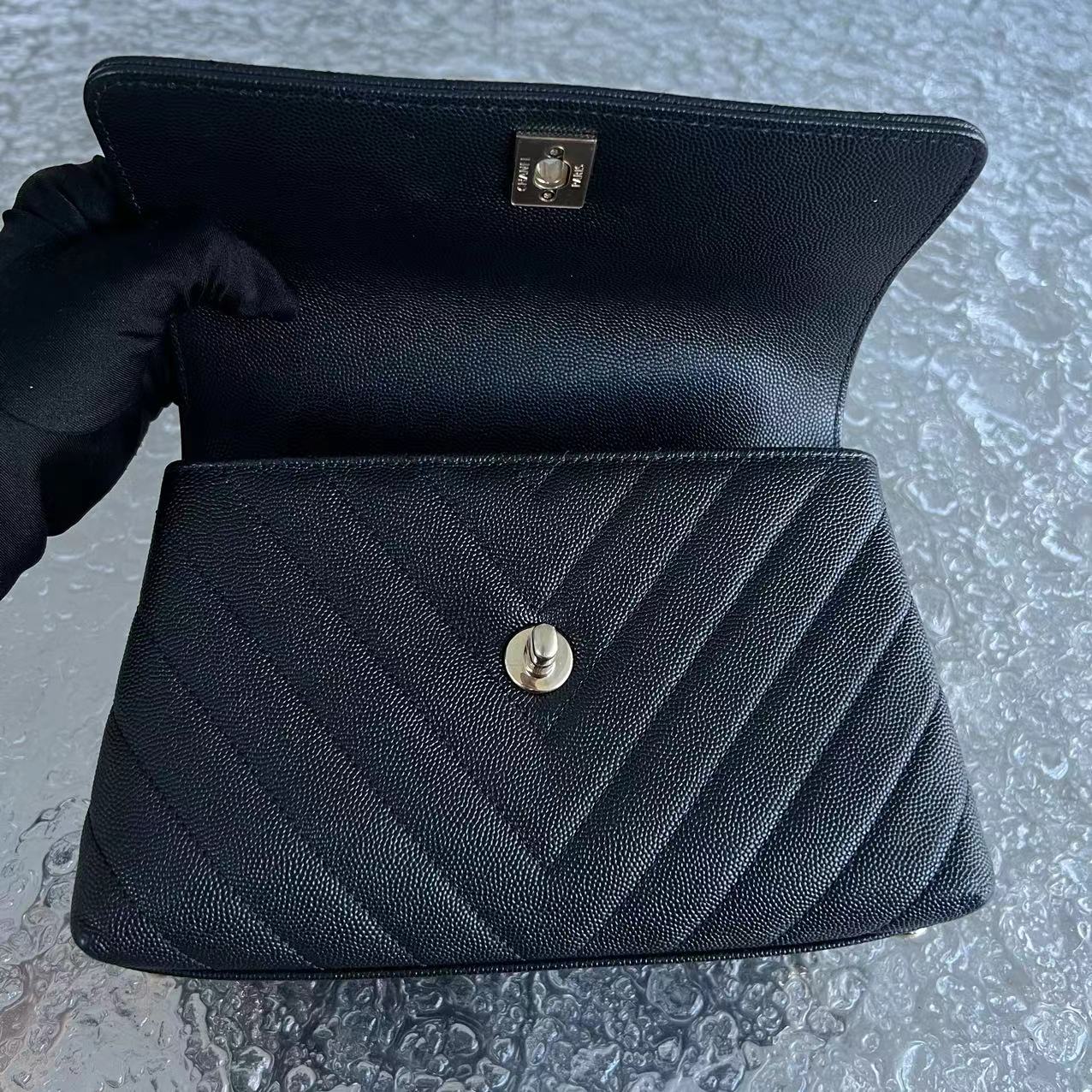 *Unused* Chanel Caviar Coco Handle Small Chevron Calfskin Black LGHW No 29 - Luxury Evermore