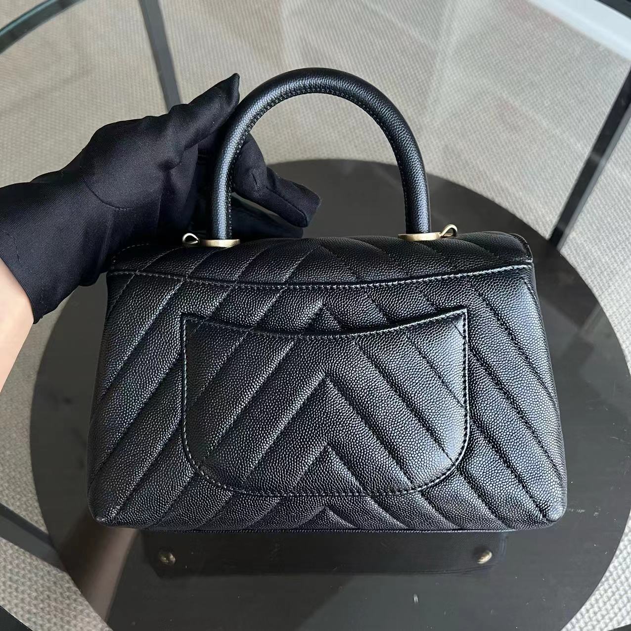 *Unused* Chanel Caviar Coco Handle Small Chevron Grained Calfskin Black Golden Hardware Series 26 - Luxury Evermore