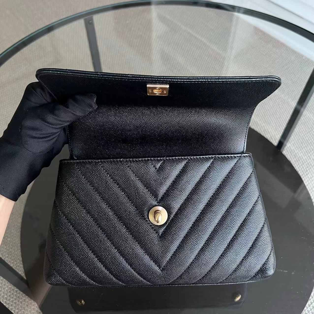 *Unused* Chanel Caviar Coco Handle Small Chevron Grained Calfskin Black Golden Hardware Series 26 - Luxury Evermore