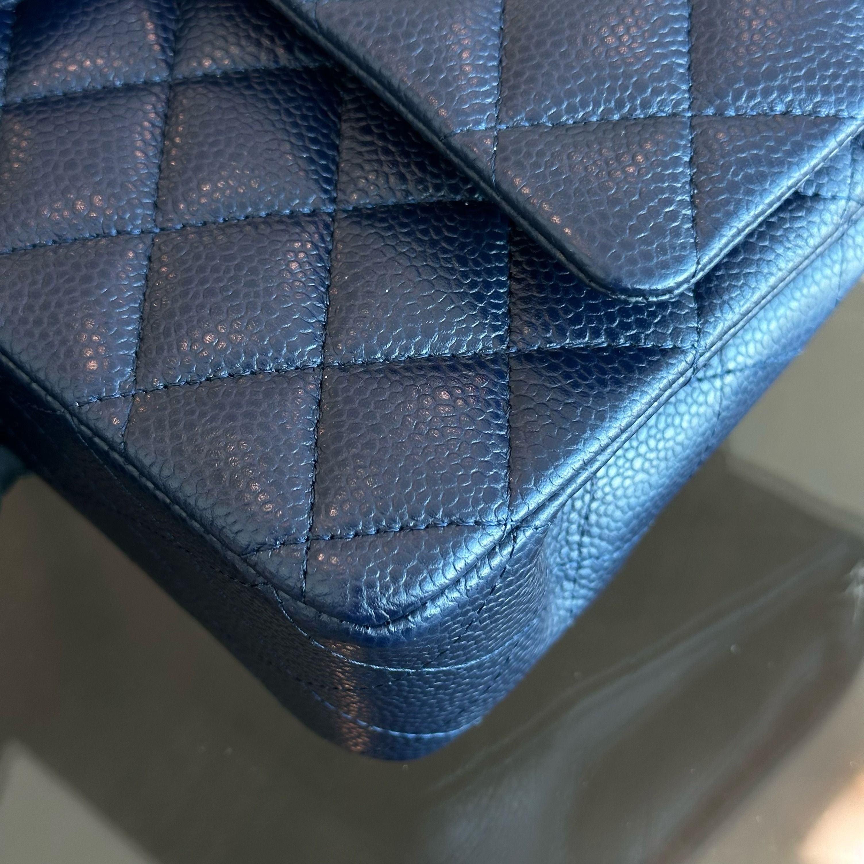 *Unused* Chanel Caviar Medium Classic Flap 25CM Quilted Calfskin Dark Blue SHW No 19 - Luxury Evermore