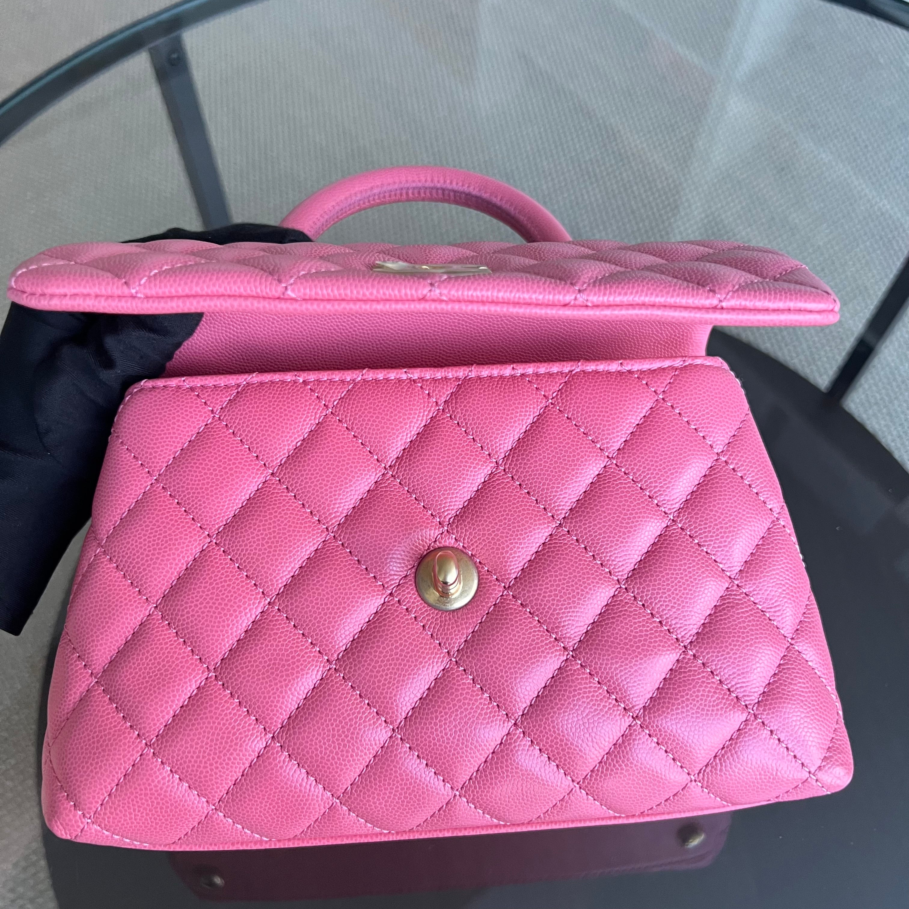 *Unused* Chanel Caviar Small Coco Handle Quilted Grained Calfskin Sakura Hot Pink Golden Hardware Series 27 - Luxury Evermore