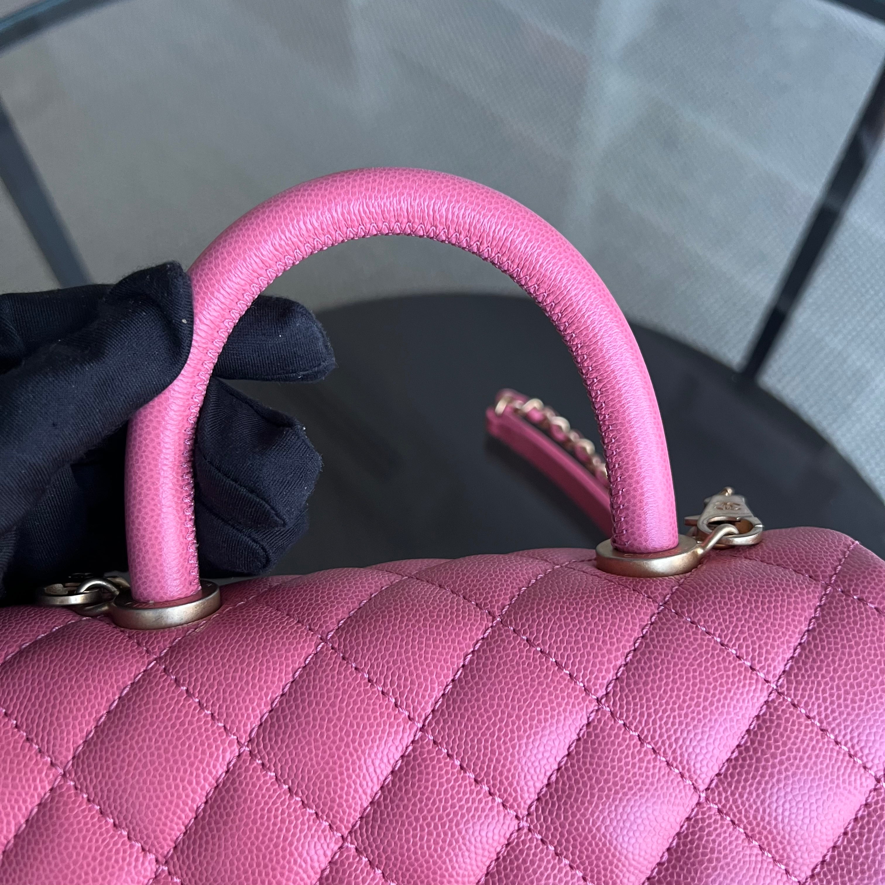 *Unused* Chanel Caviar Small Coco Handle Quilted Grained Calfskin Sakura Hot Pink Golden Hardware Series 27 - Luxury Evermore