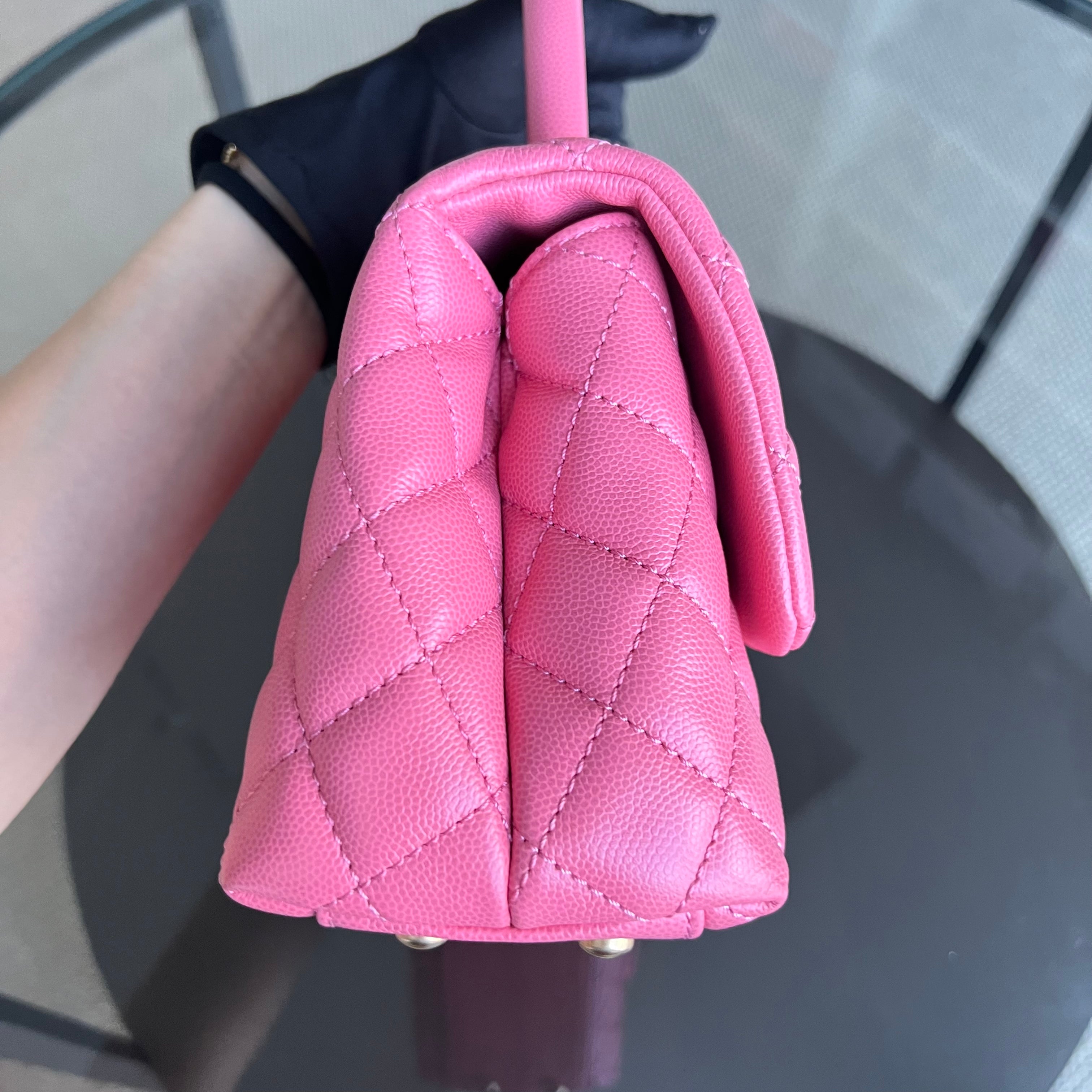 *Unused* Chanel Caviar Small Coco Handle Quilted Grained Calfskin Sakura Hot Pink Golden Hardware Series 27 - Luxury Evermore