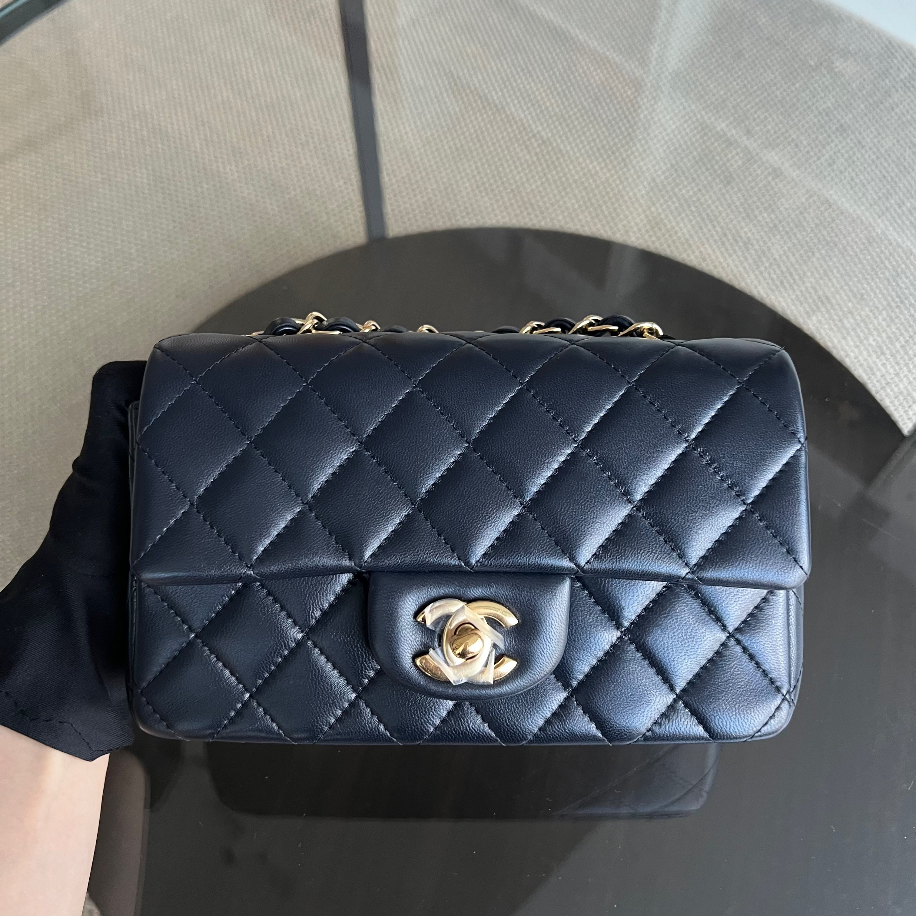 *Unused* Chanel Classic Flap Mini Rectangle 20CM Quilted Lambskin Midnight Dark Blue Golden Hardware Series 21 - Luxury Evermore