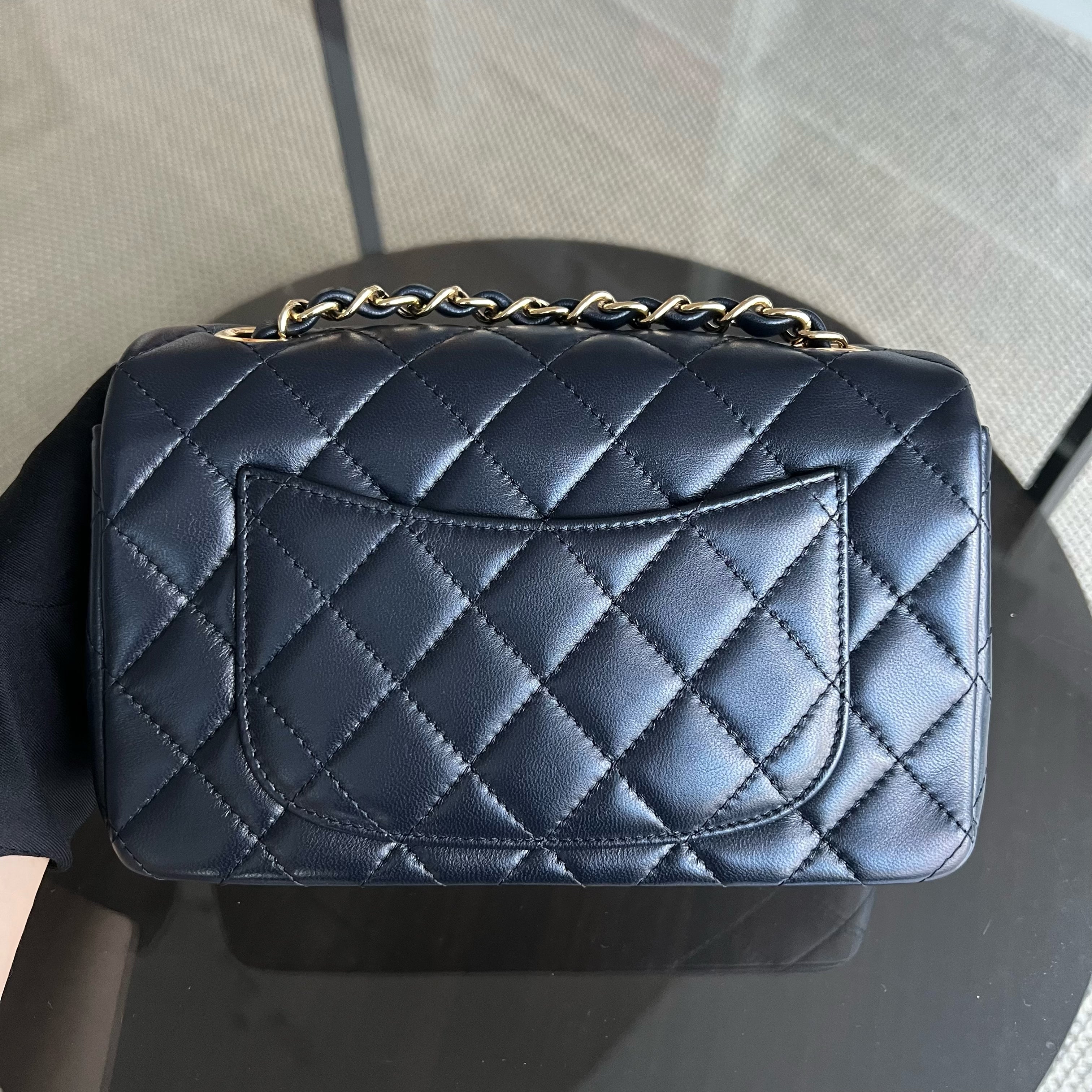 *Unused* Chanel Classic Flap Mini Rectangle 20CM Quilted Lambskin Midnight Dark Blue Golden Hardware Series 21 - Luxury Evermore