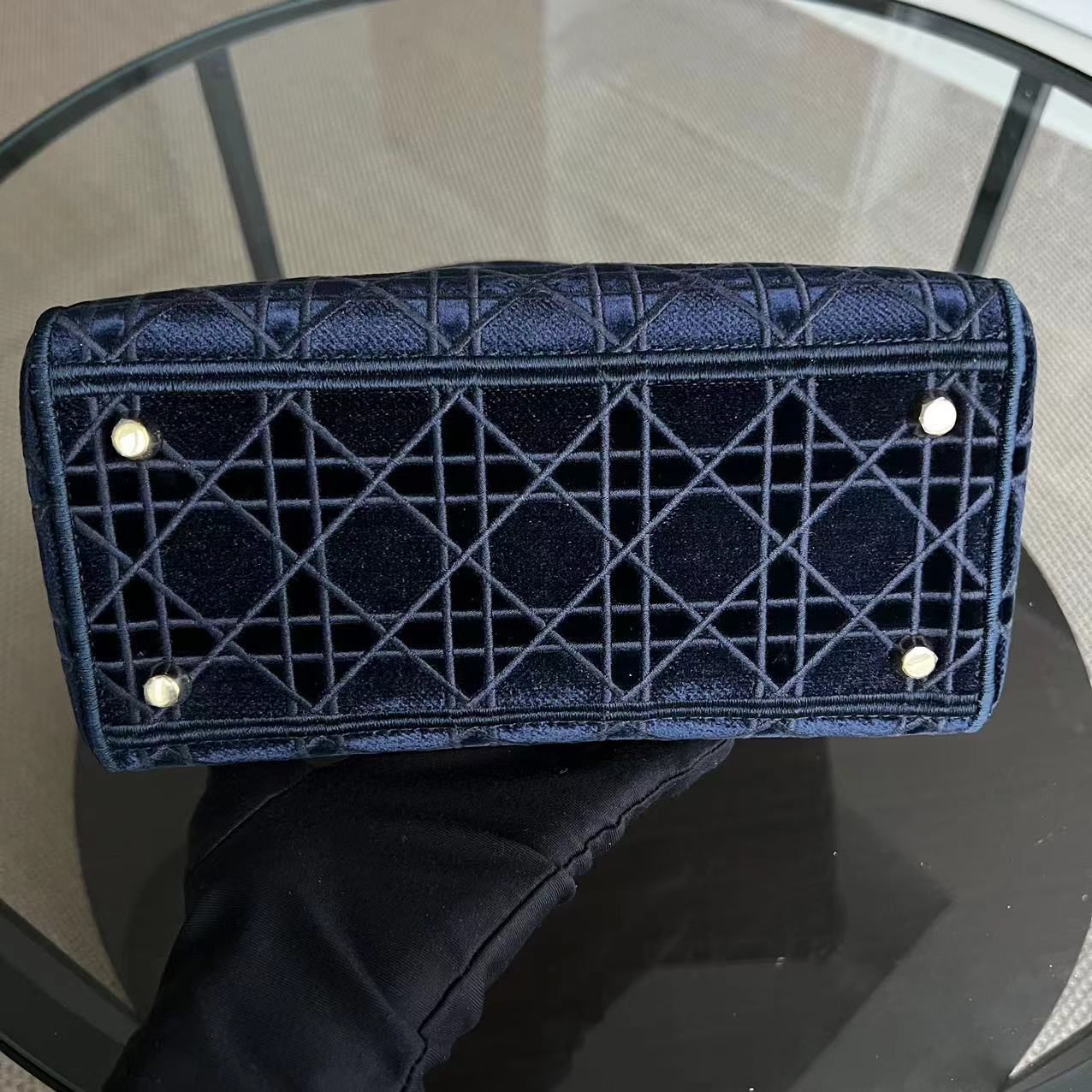 *Unused* Dior Lady D-Lite Embroidery Cannage D Lite Dark Blue LGHW - Luxury Evermore