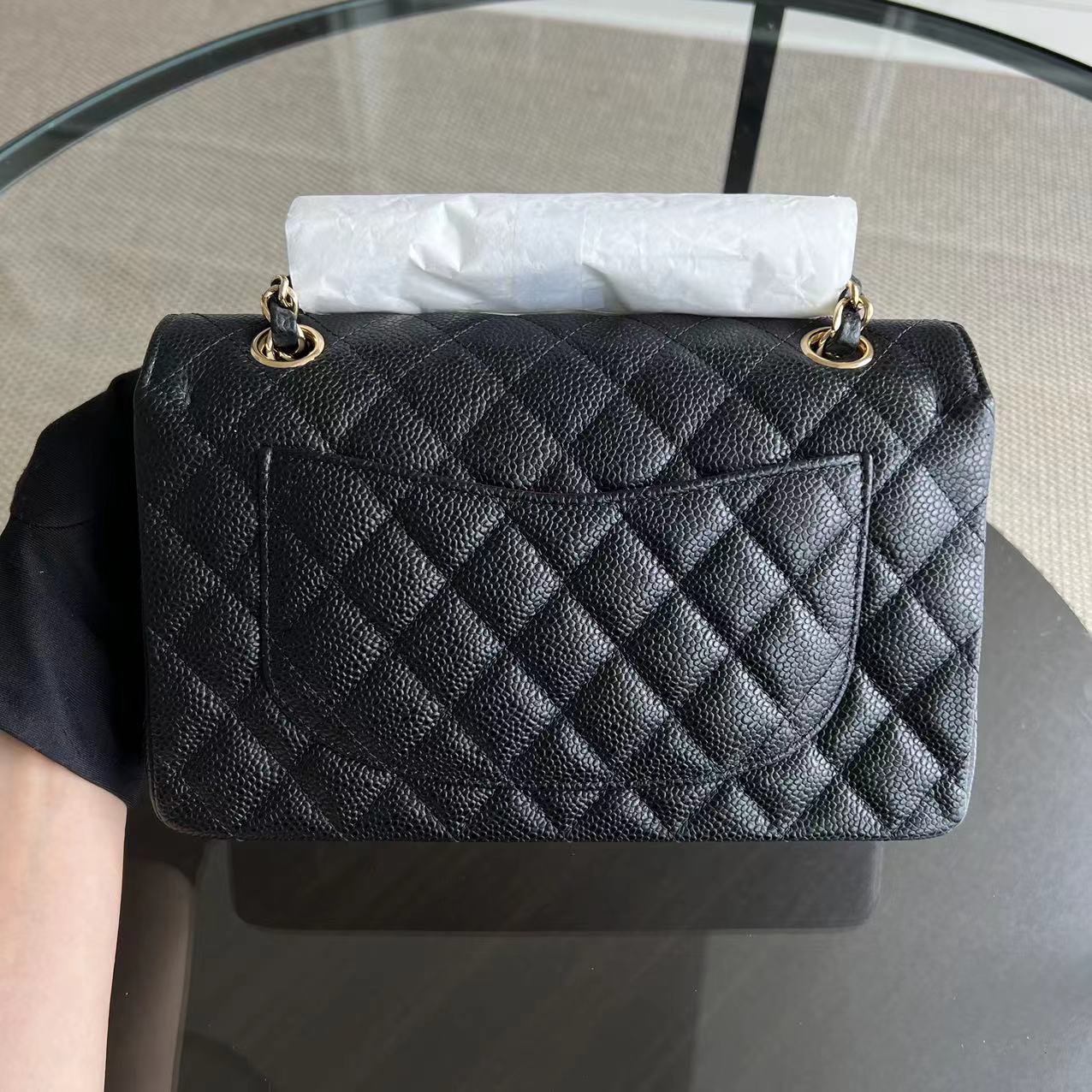 *Unused, Microchip 2022, Receipt Full Set* Chanel Caviar Small Classic Flap Double Flap 23CM Quilted Calfskin Black GHW Microchipped - Luxury Evermore