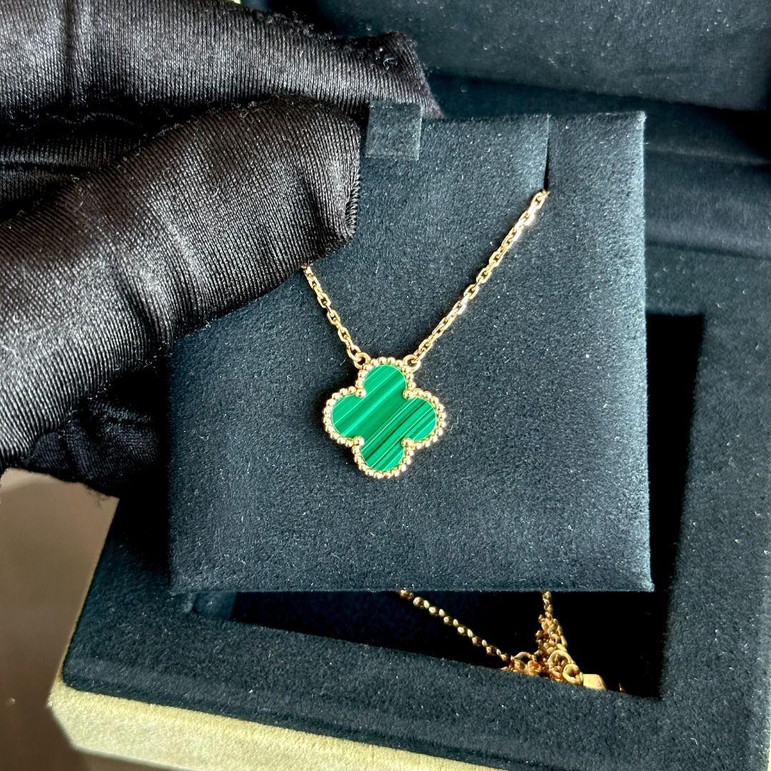 VCA Van Cleef & Arpels Vintage Alhambra Malachite 18K Yellow Gold Pendant - Luxury Evermore