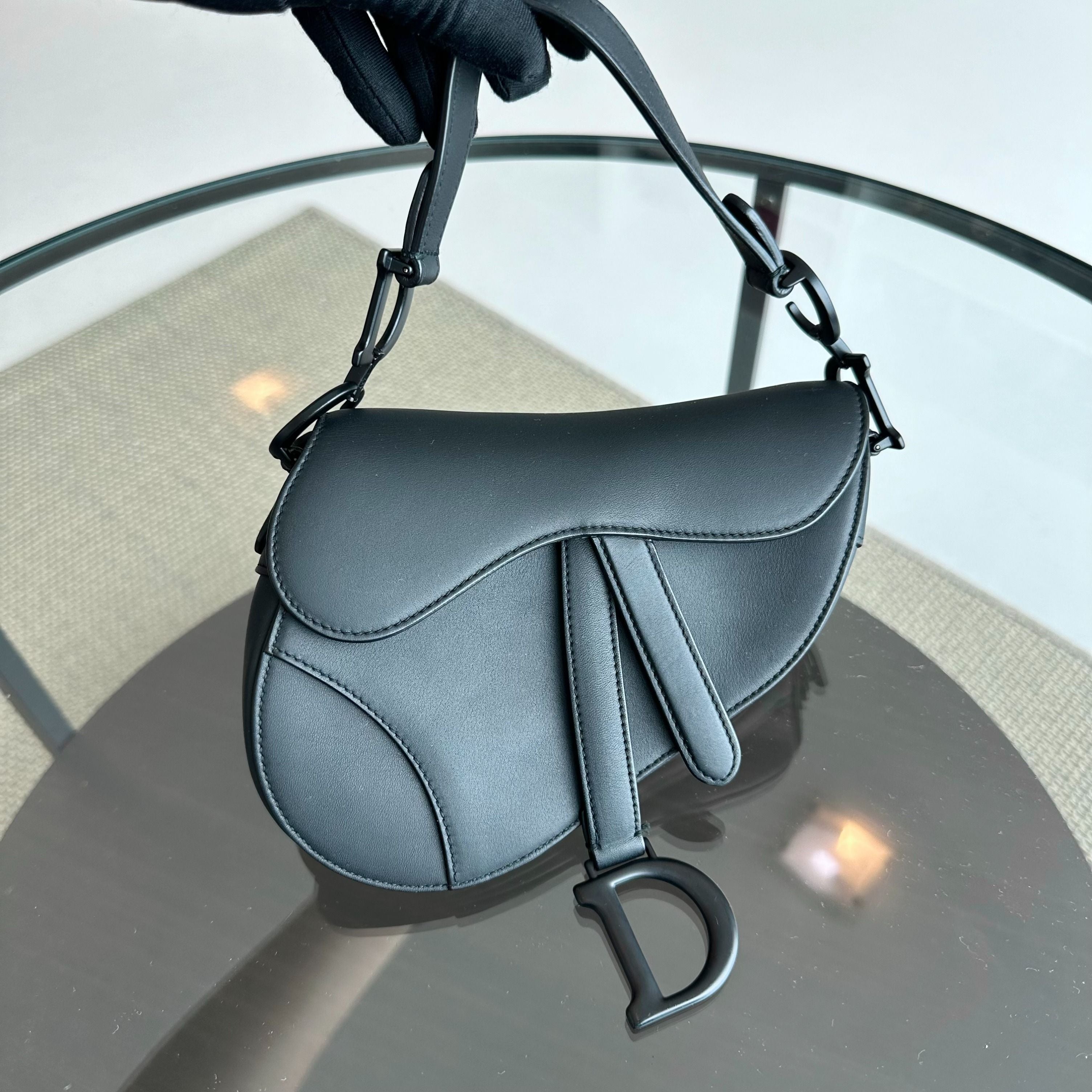 *With Strap* Dior Saddle All Black Small 20CM with Strap Cross Body Shoulder Bag - Luxury Evermore