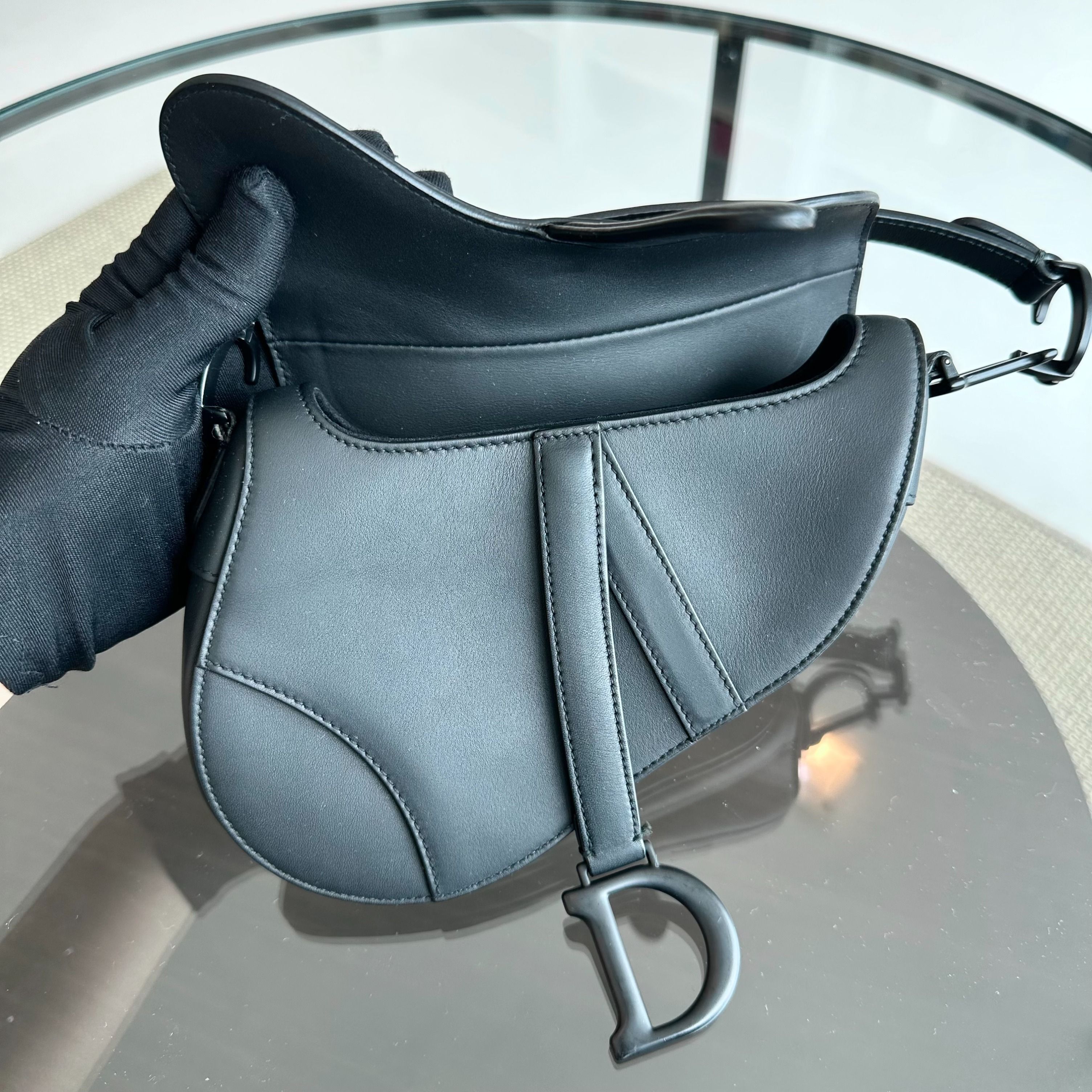 *With Strap* Dior Saddle All Black Small 20CM with Strap Cross Body Shoulder Bag - Luxury Evermore