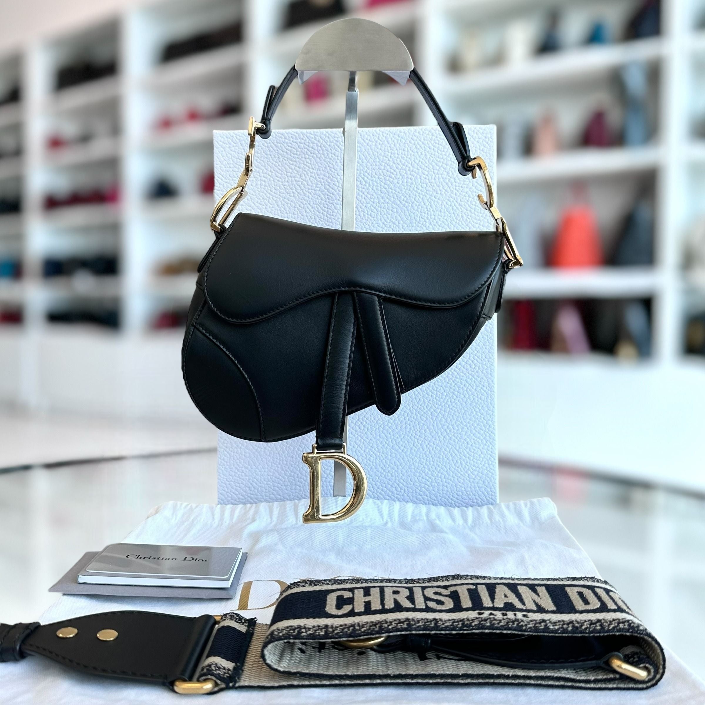 *With Strap* Dior Saddle Small 21CM Black Smooth Calfskin GHW Shoulder Bag - Luxury Evermore