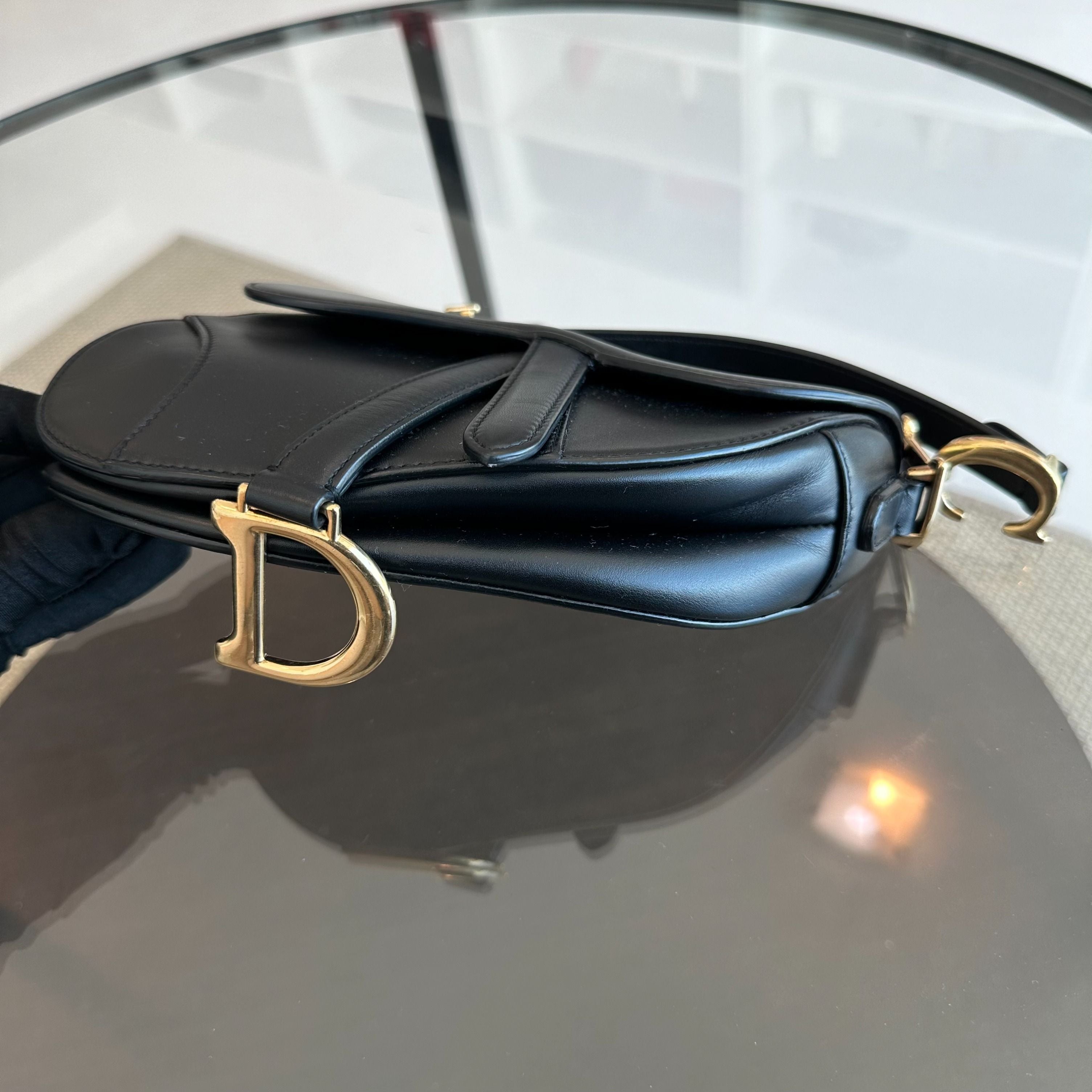 *With Strap* Dior Saddle Small 21CM Black Smooth Calfskin GHW Shoulder Bag - Luxury Evermore