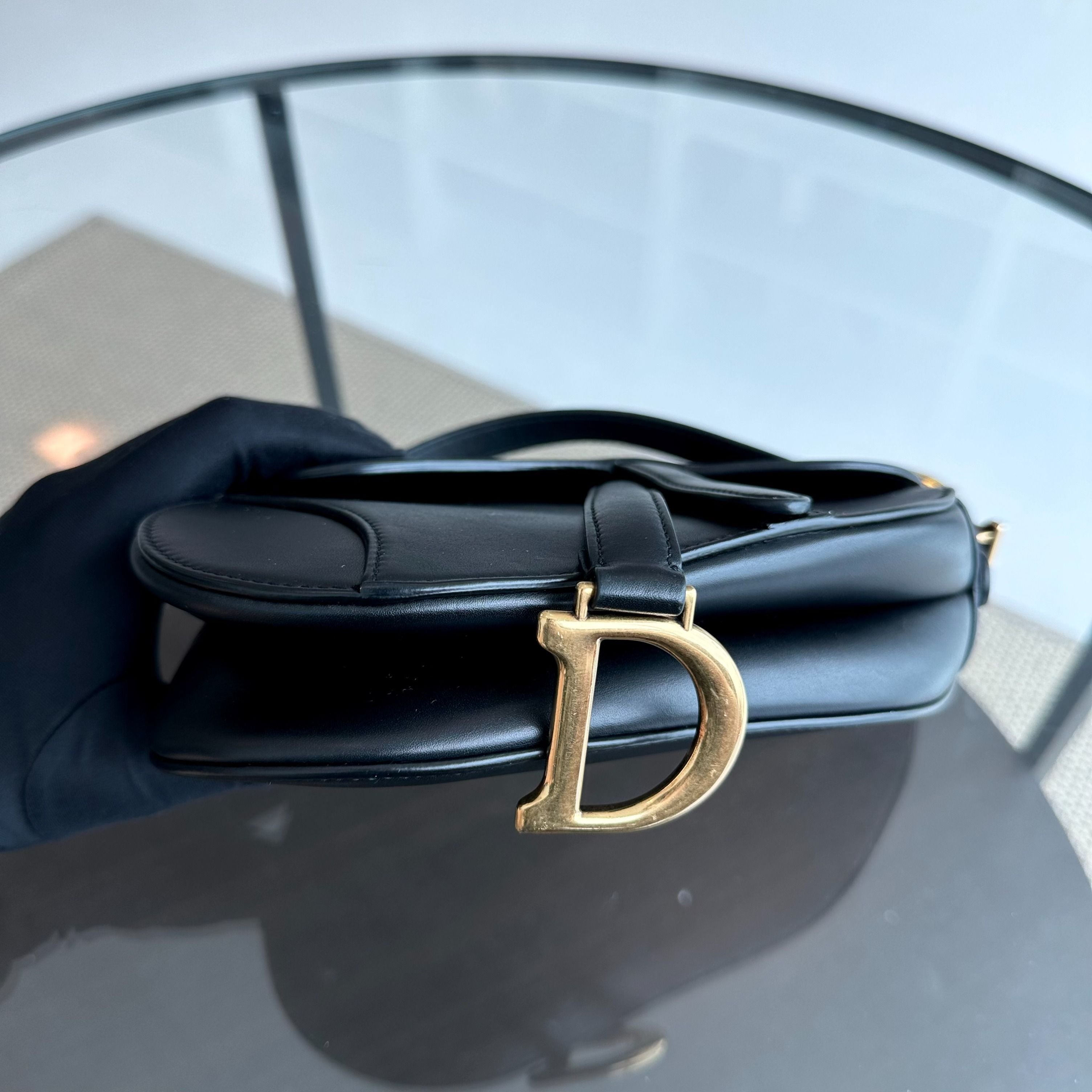 *With Strap* Dior Saddle Small 21CM Smooth Calfskin Black GHW Shoulder Bag - Luxury Evermore