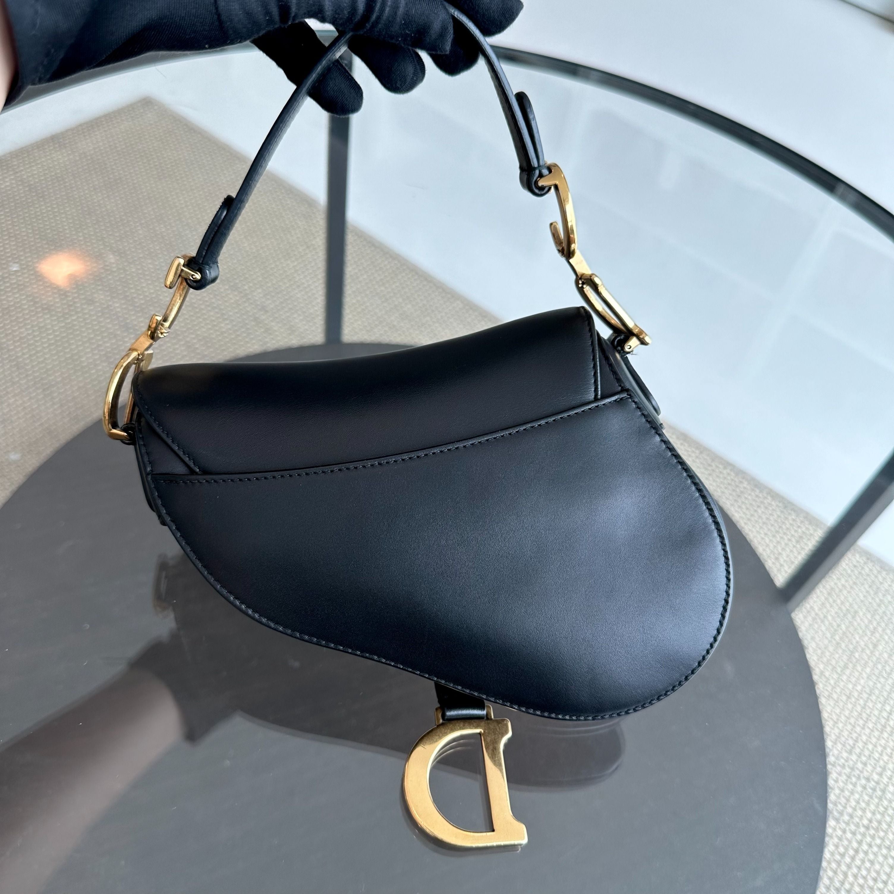 *With Strap* Dior Saddle Small 21CM Smooth Calfskin Black GHW Shoulder Bag - Luxury Evermore