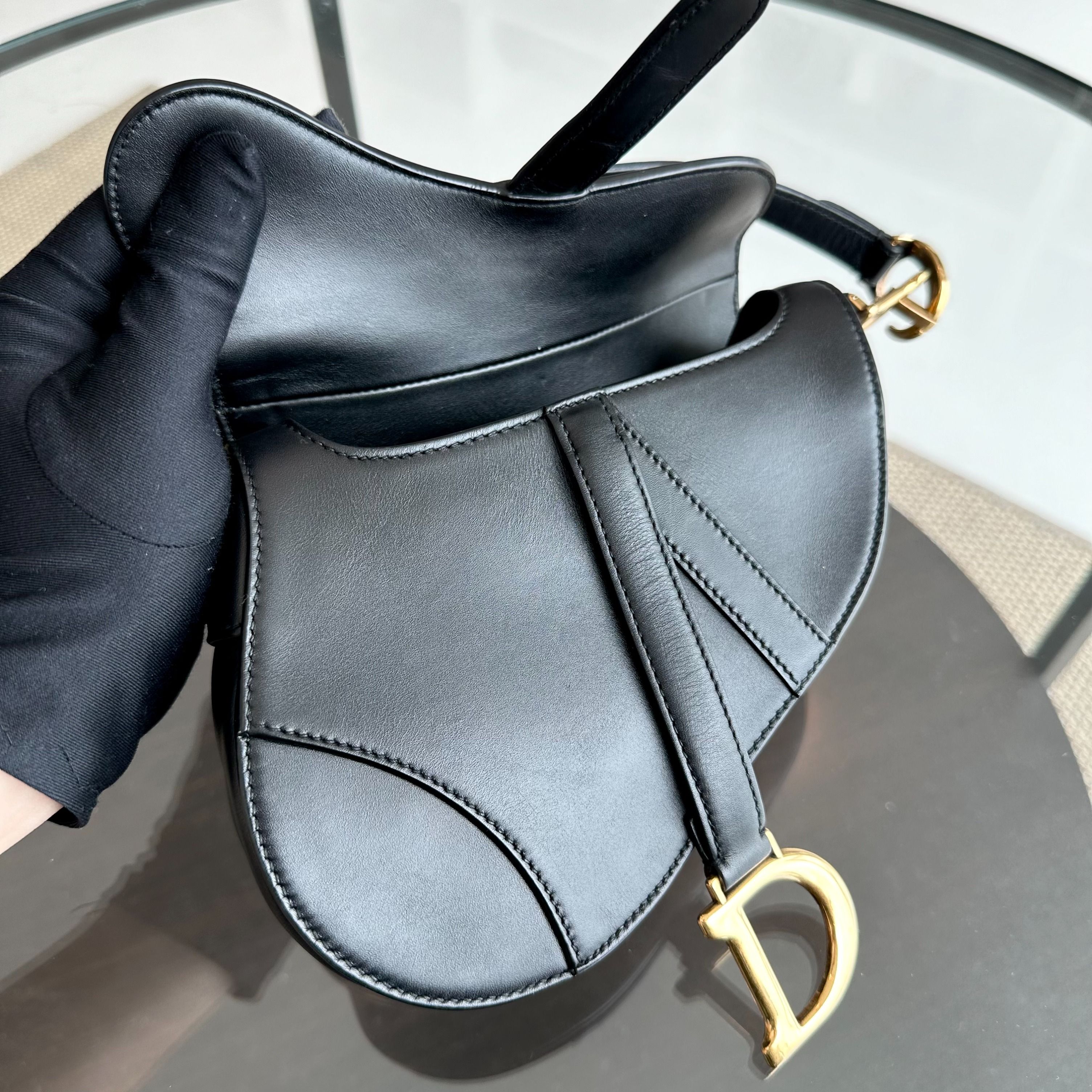 *With Strap* Dior Saddle Small 21CM Smooth Calfskin Black GHW Shoulder Bag - Luxury Evermore