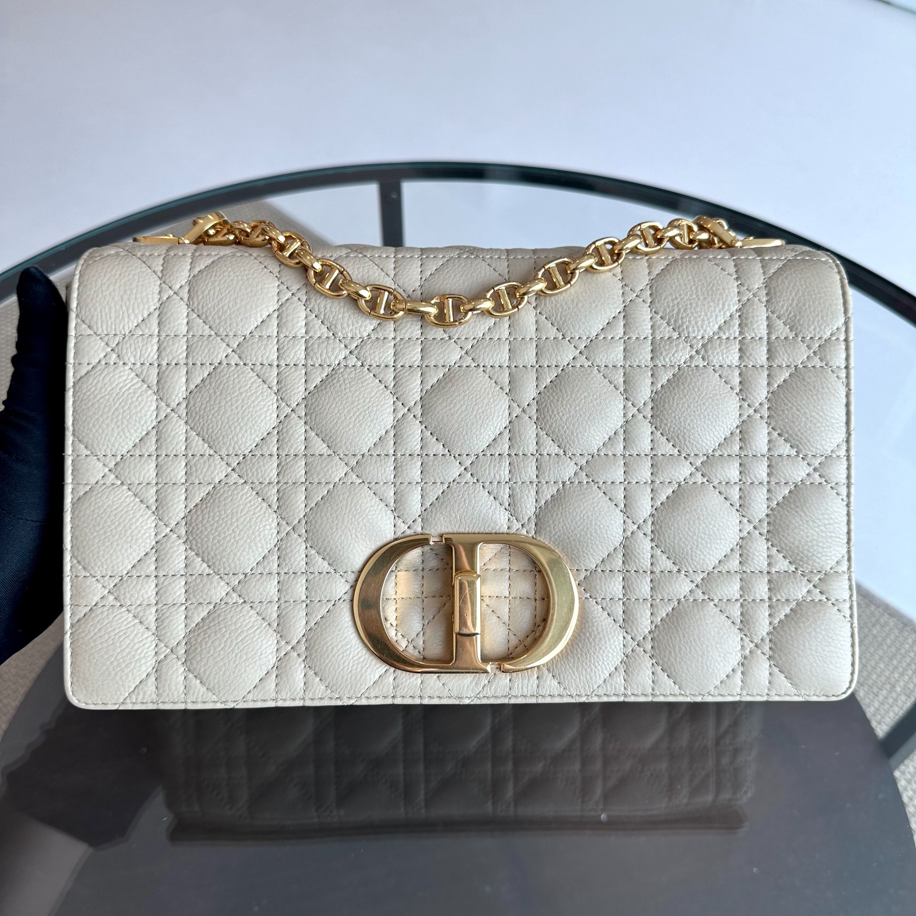 *Year 2022* Dior Caro Large Flap Cannage Grained Calfskin Beige GHW - Luxury Evermore