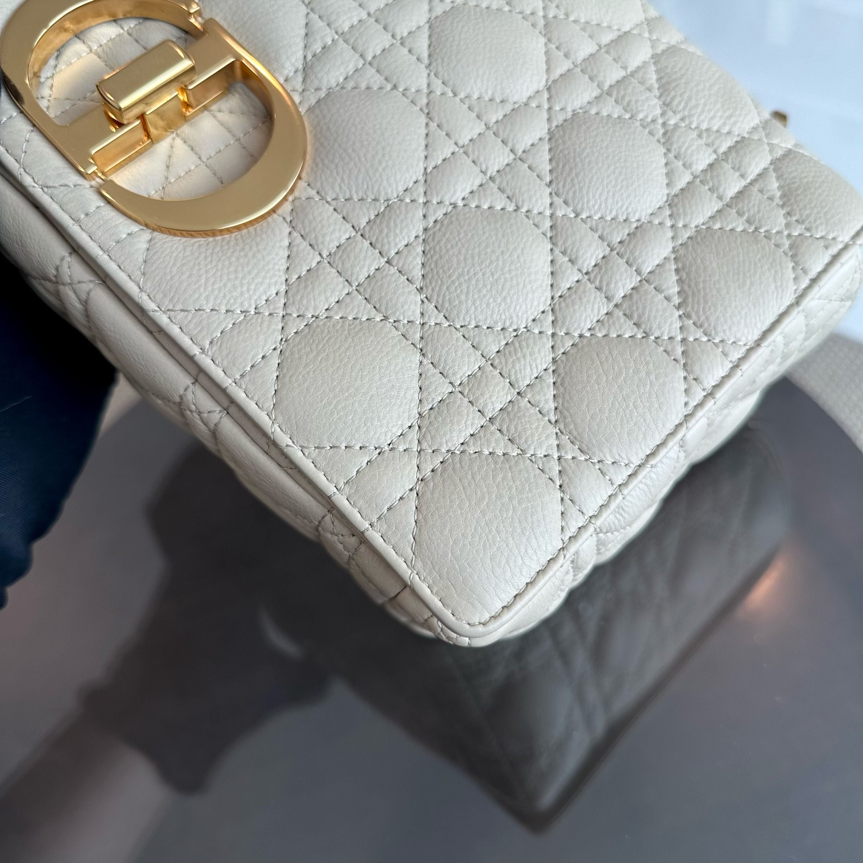 *Year 2022* Dior Caro Large Flap Cannage Grained Calfskin Beige GHW - Luxury Evermore