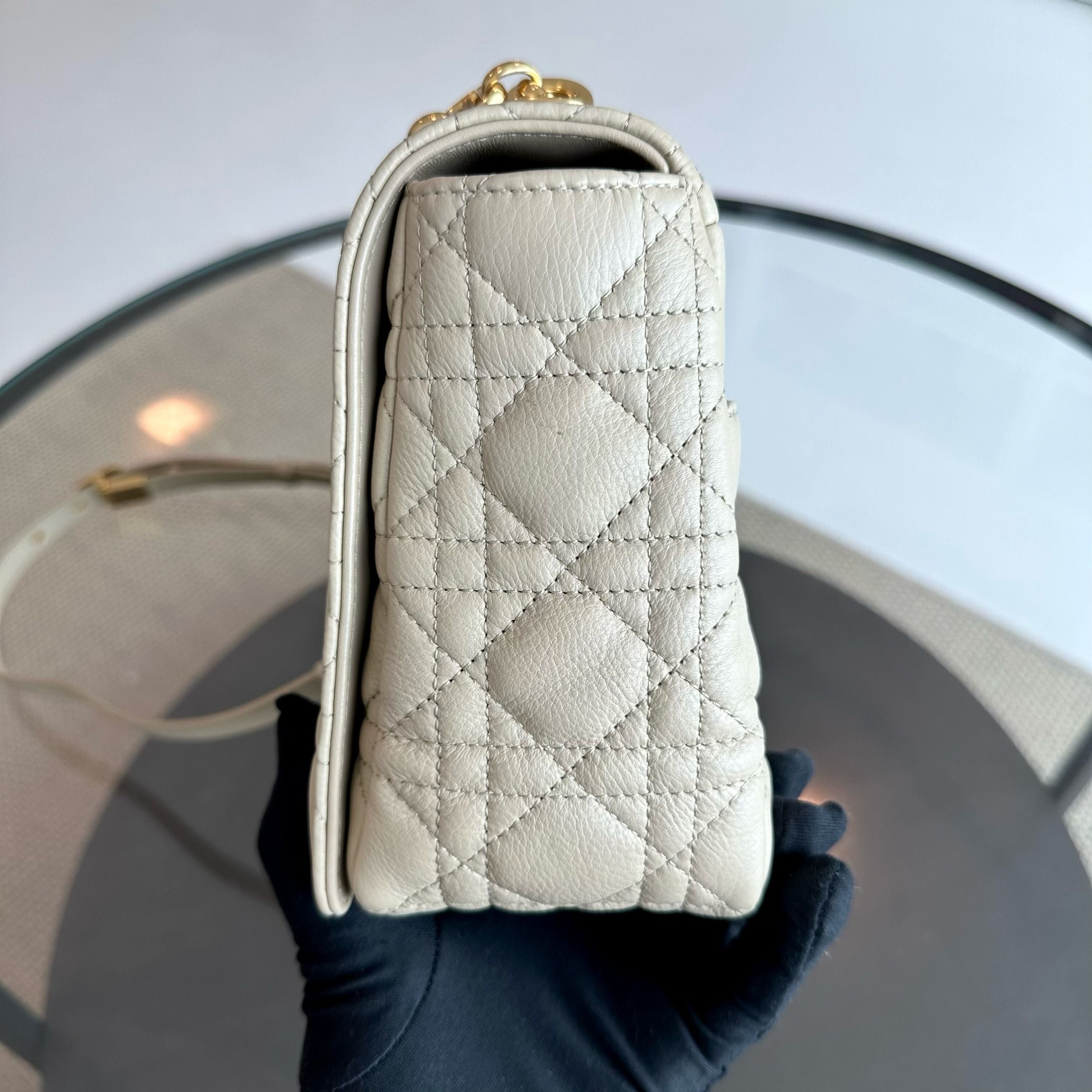 *Year 2022* Dior Caro Large Flap Cannage Grained Calfskin Beige GHW - Luxury Evermore