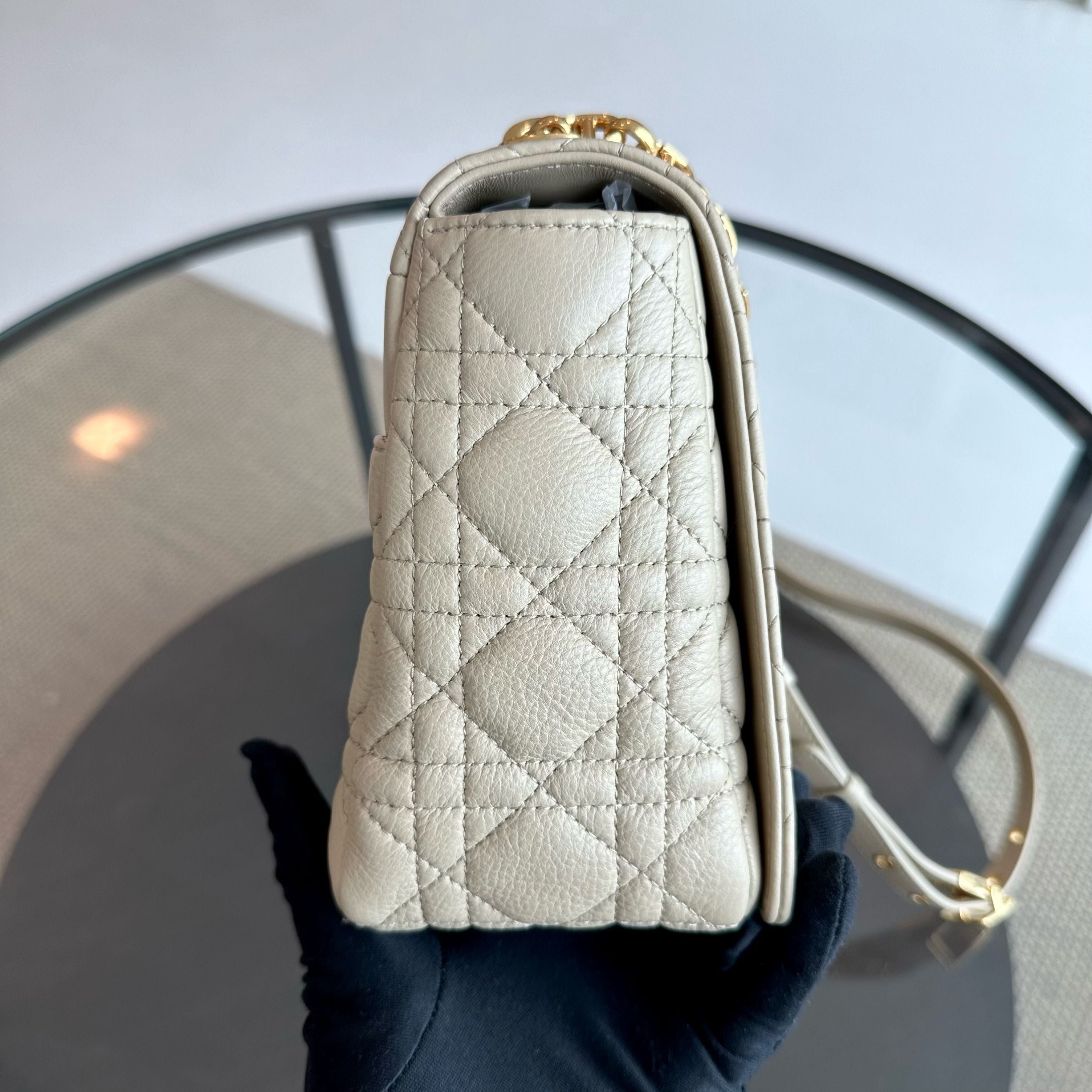 *Year 2022* Dior Caro Large Flap Cannage Grained Calfskin Beige GHW - Luxury Evermore