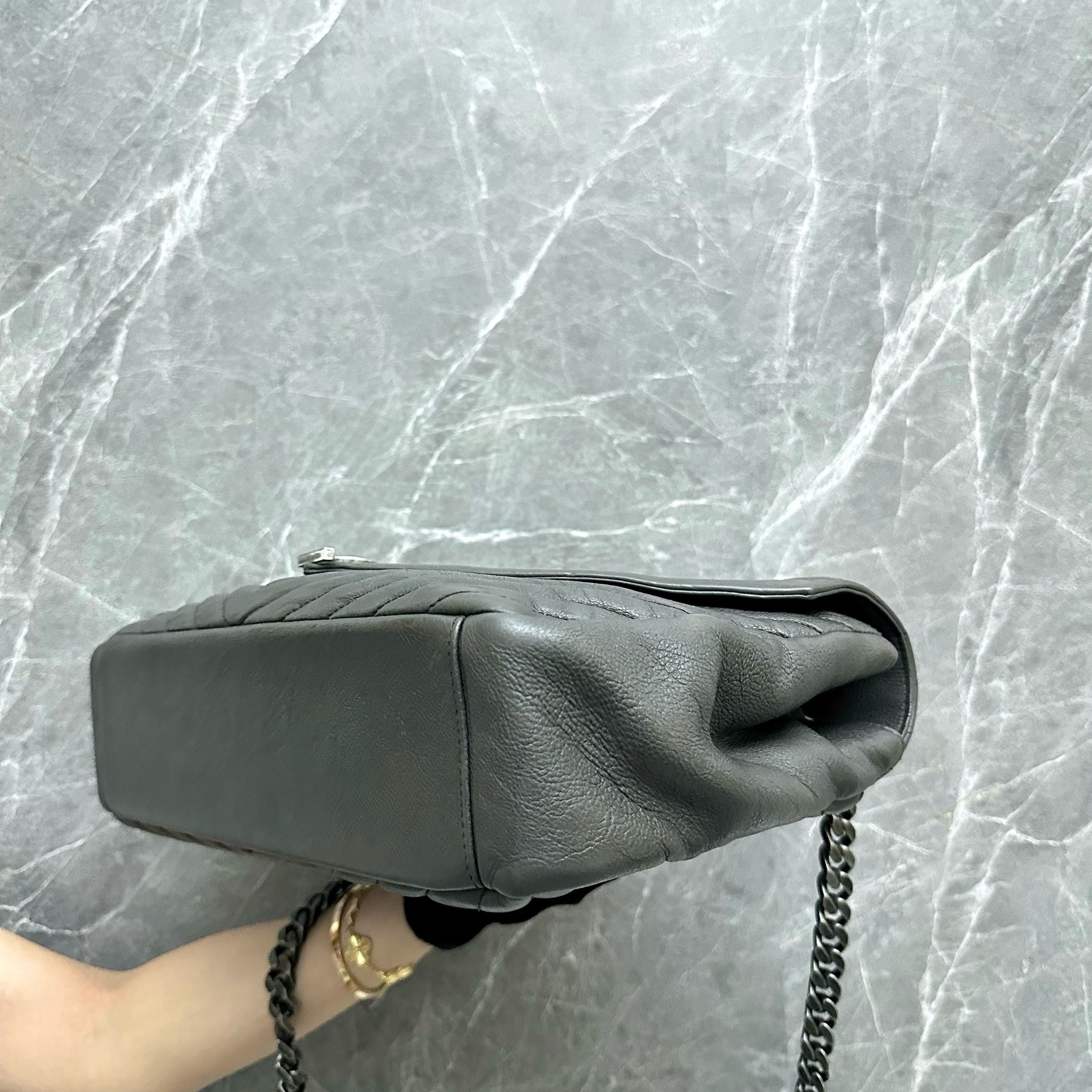 YSL College Large Grey 2Way Shoulder Bag Yves Saint Laurent SHW - Luxury Evermore