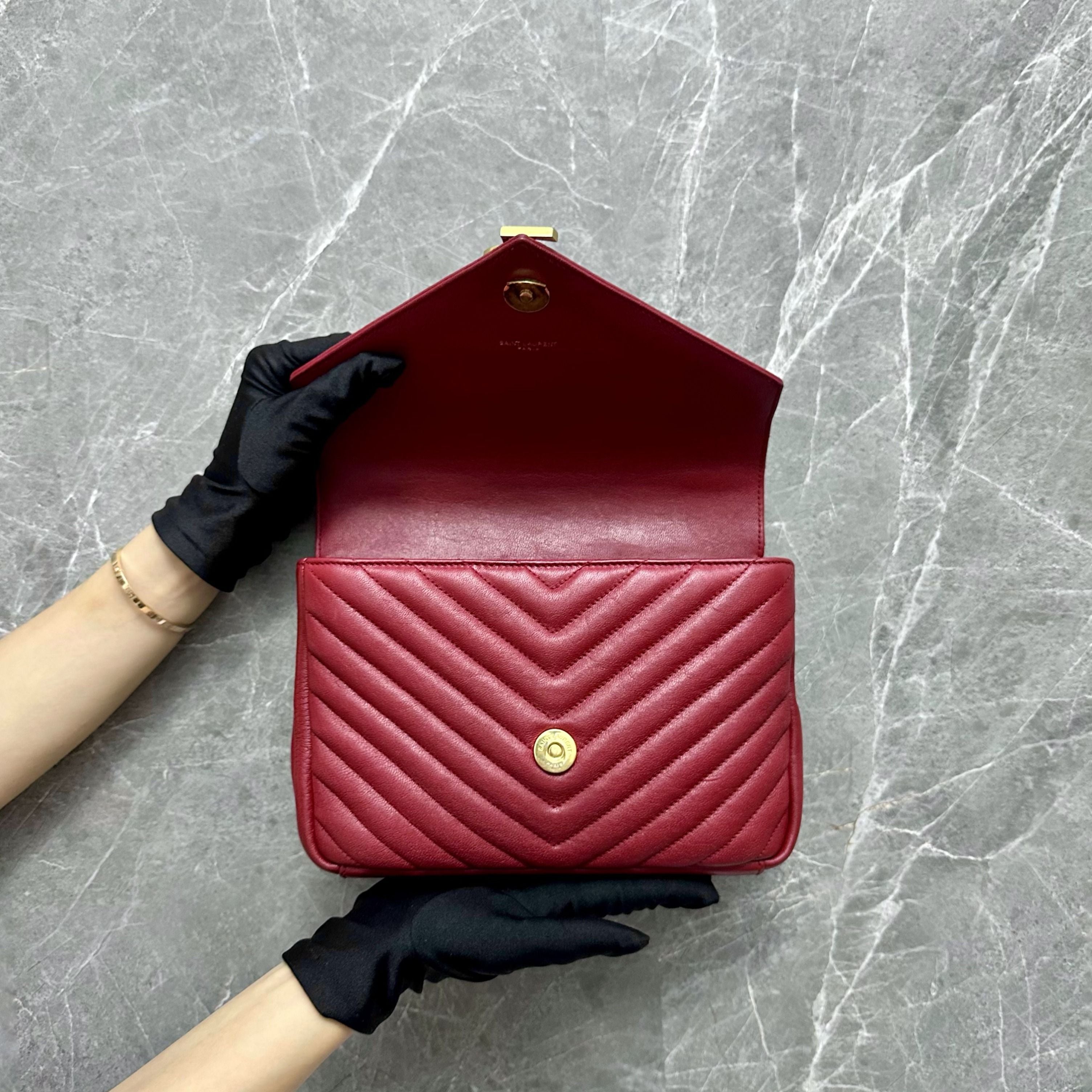 YSL College Medium Red Leather Bag GHW Yves Saint Saint Laurent - Luxury Evermore