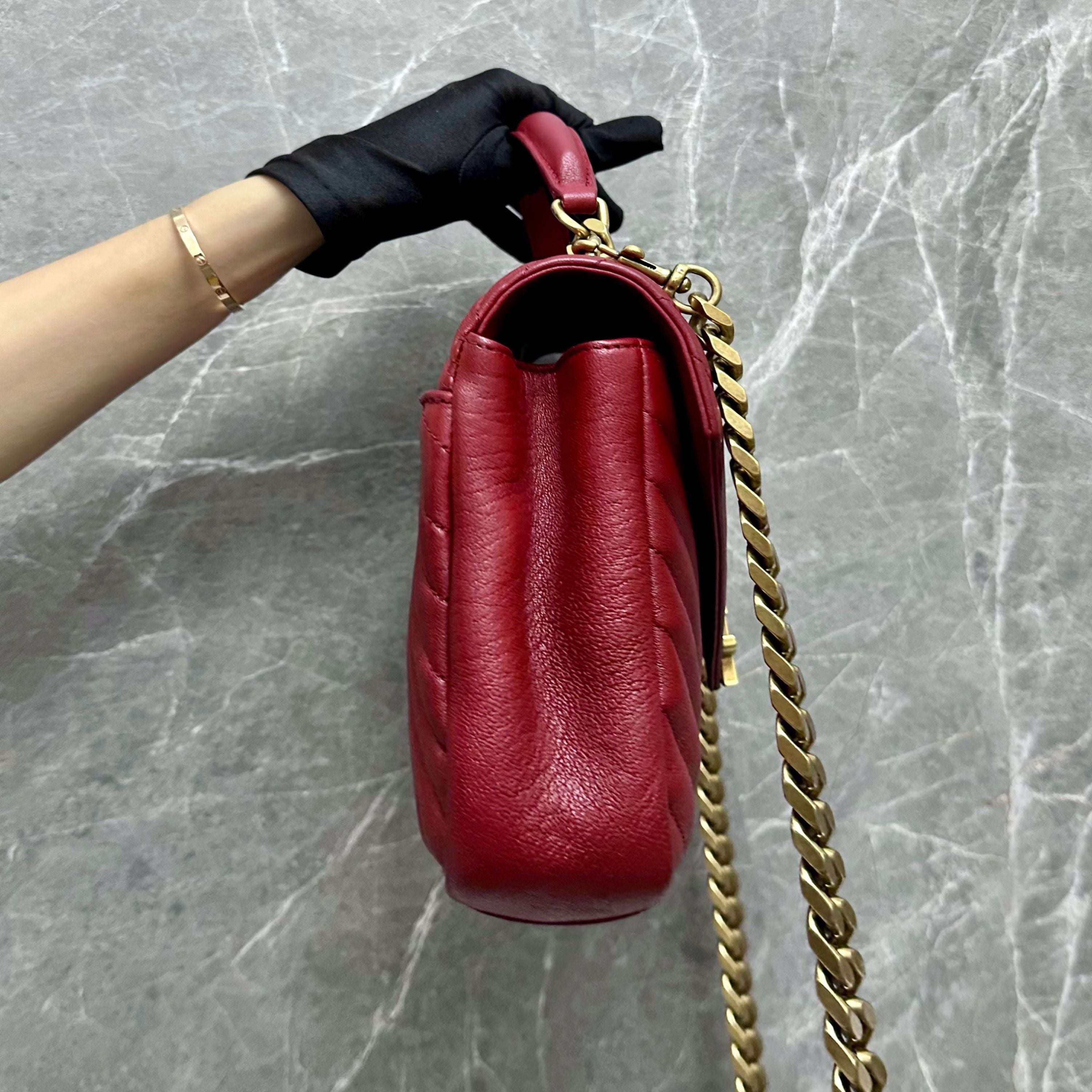 YSL College Medium Red Leather Bag GHW Yves Saint Saint Laurent - Luxury Evermore