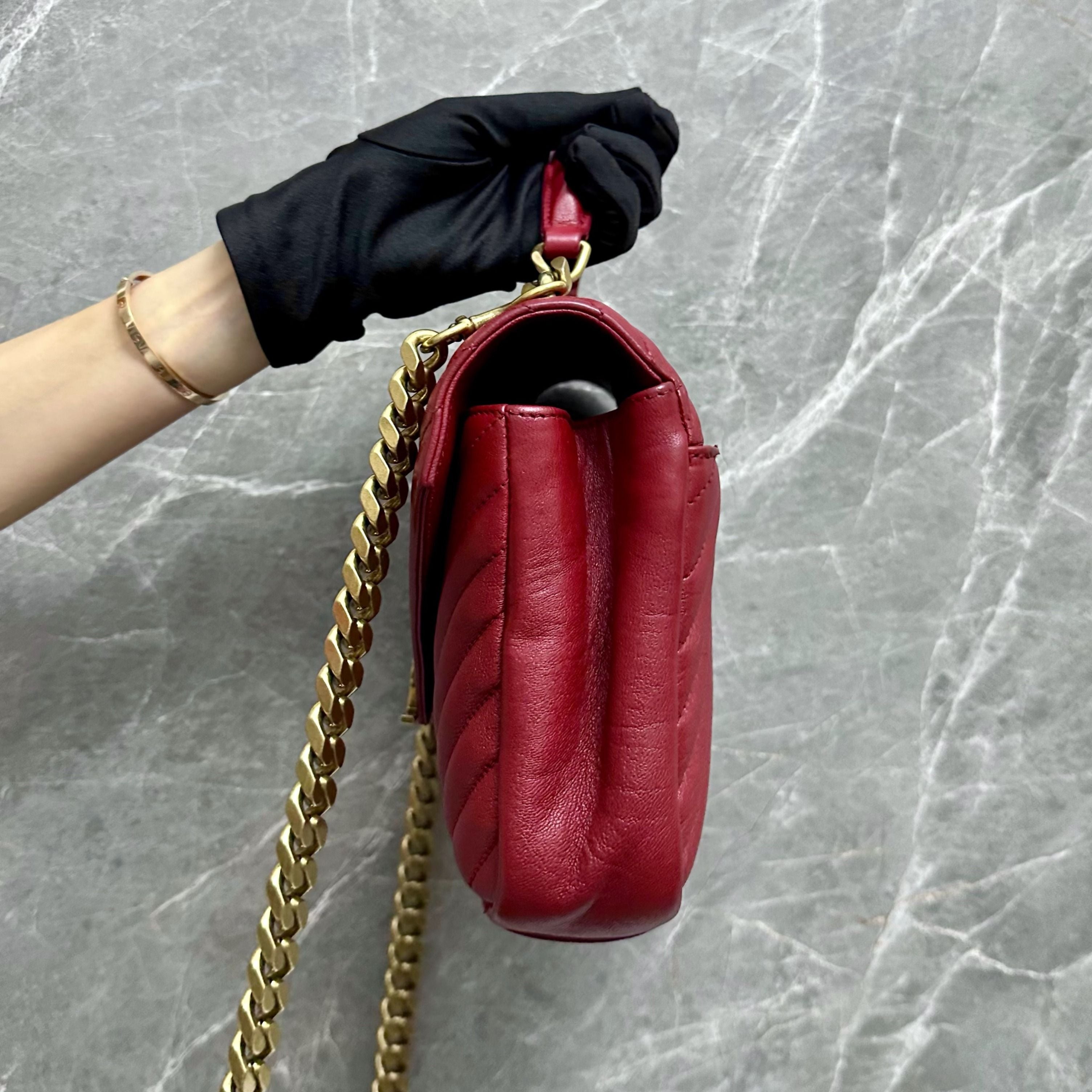 YSL College Medium Red Leather Bag GHW Yves Saint Saint Laurent - Luxury Evermore