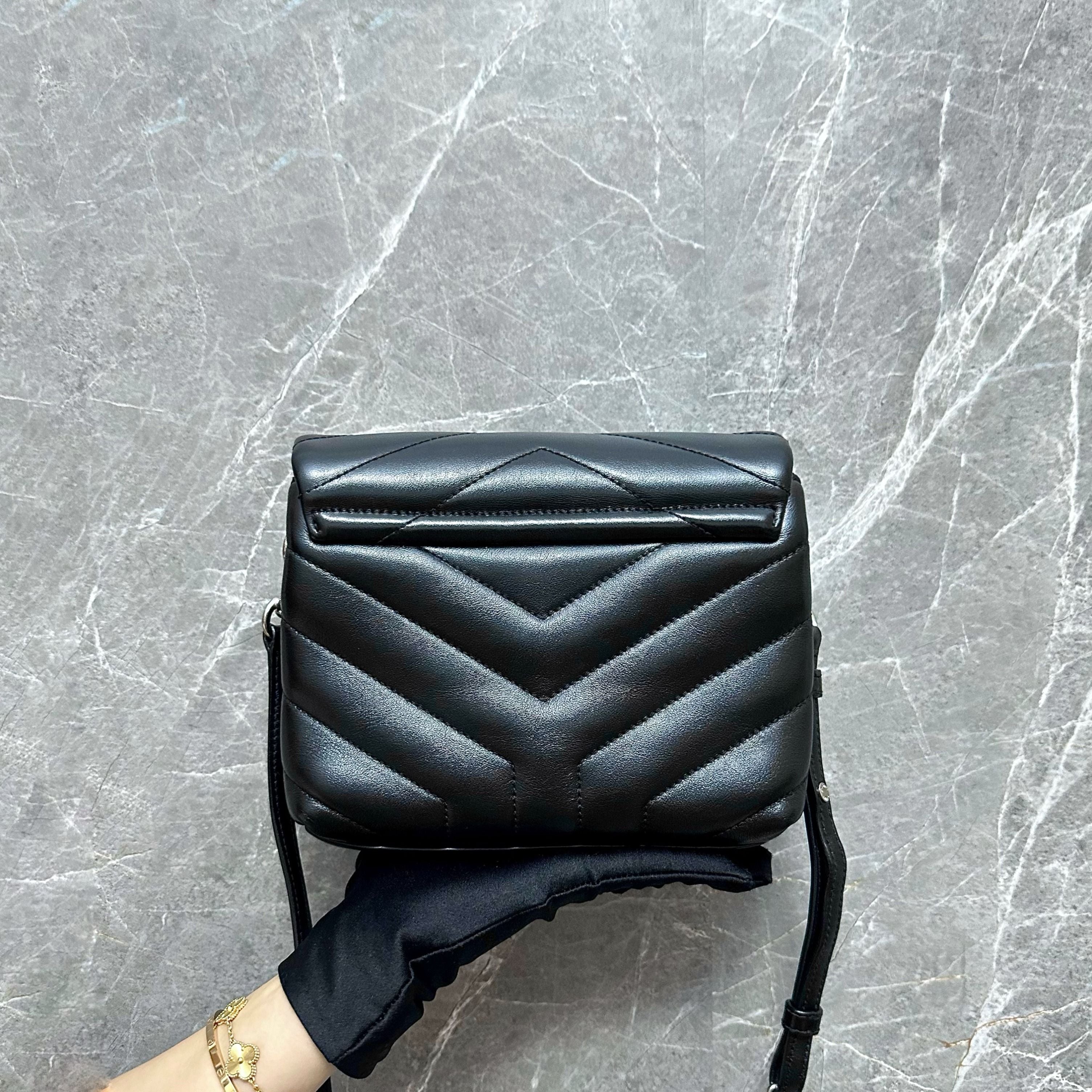 YSL Loulou Toy Chevron Calfskin Black Shoulder Bag - Luxury Evermore