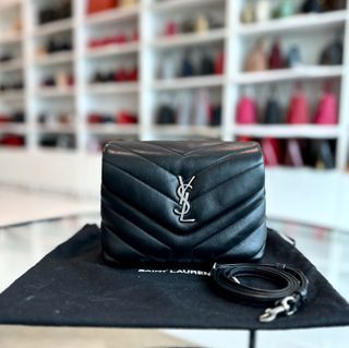 YSL LouLou Toy Chevron Calfskin Yves Saint Laurent Black Shoulder Bag - Luxury Evermore