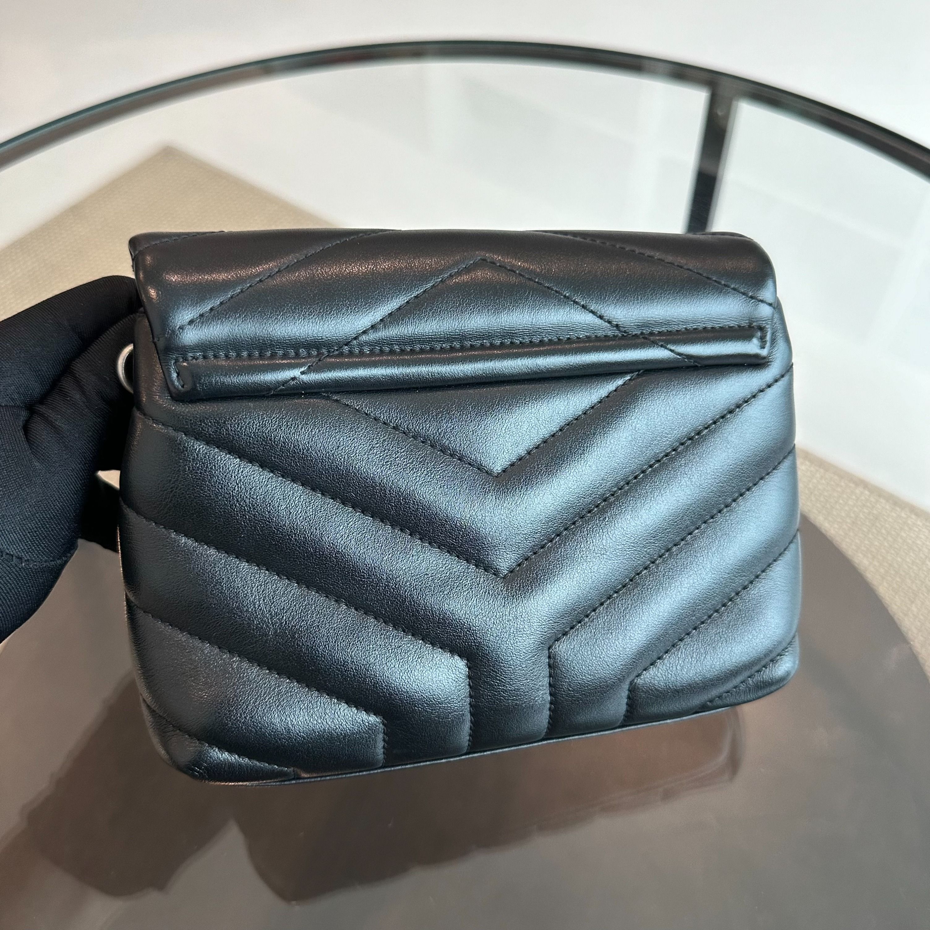 YSL LouLou Toy Chevron Calfskin Yves Saint Laurent Black Shoulder Bag - Luxury Evermore