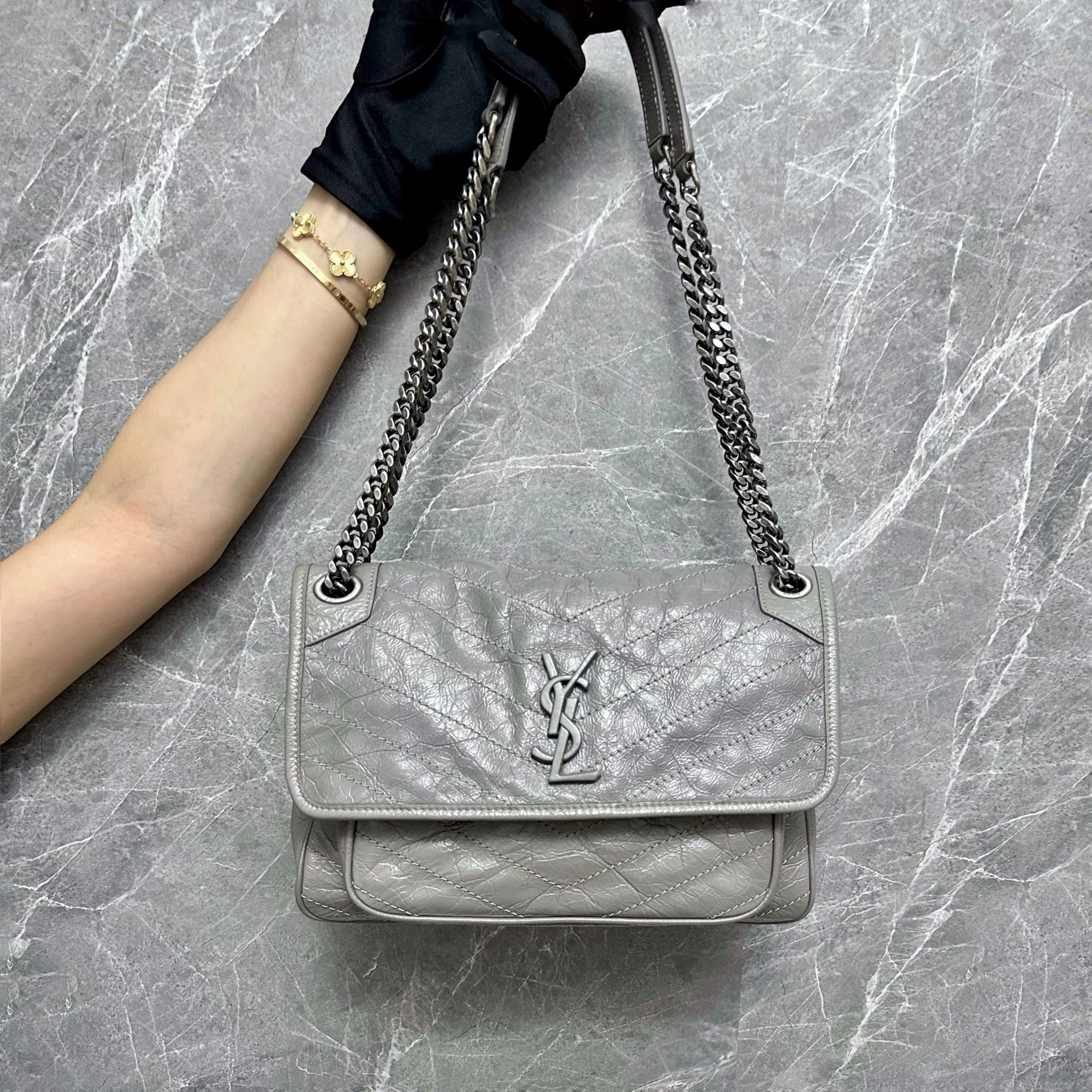 YSL Niki Medium Grey Shoulder Bag - Luxury Evermore