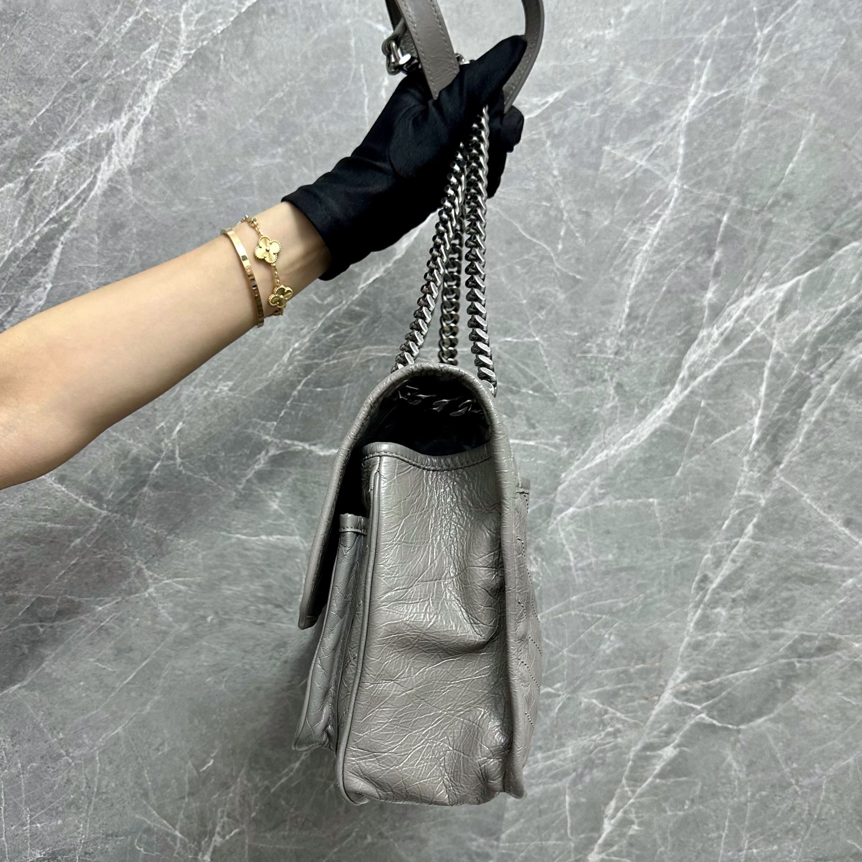 YSL Niki Medium Grey Shoulder Bag - Luxury Evermore