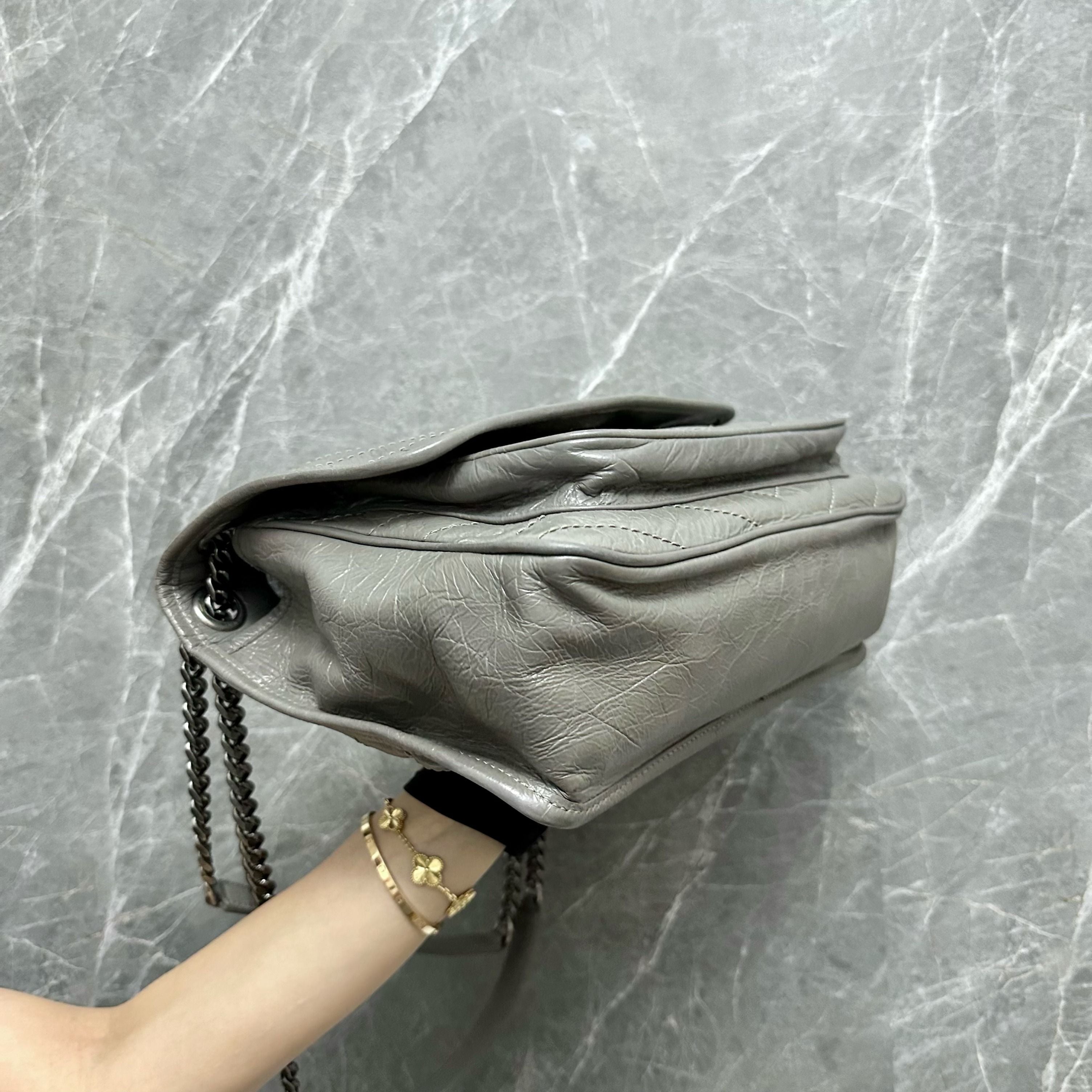 YSL Niki Medium Grey Shoulder Bag - Luxury Evermore